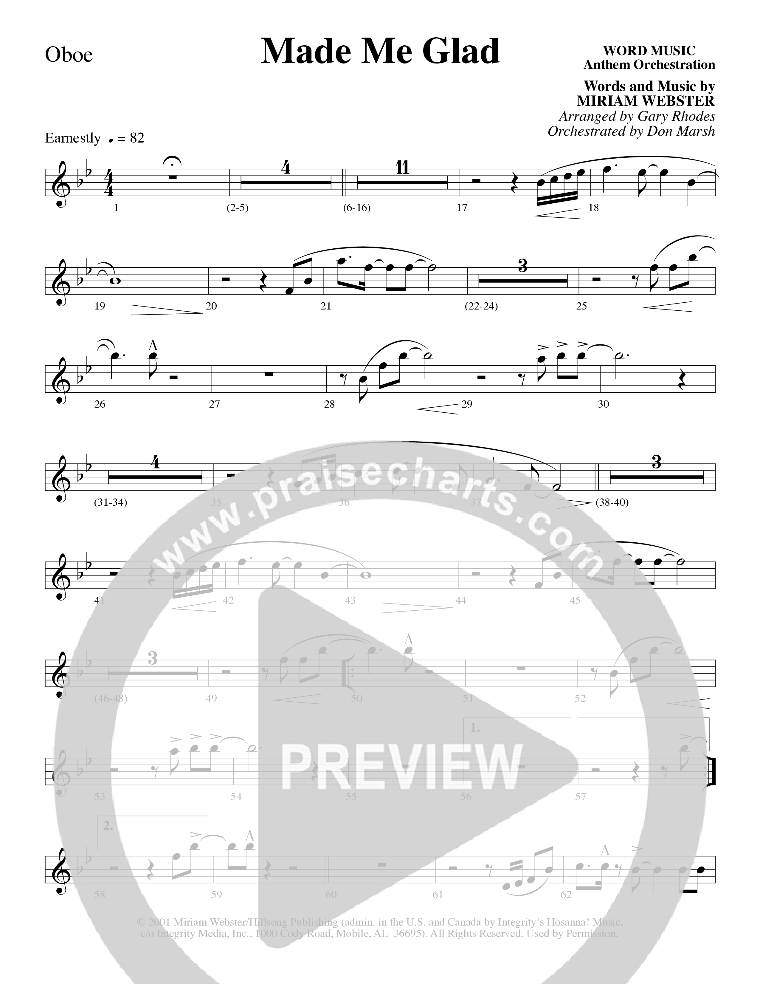 Made Me Glad (Choral Anthem SATB) Oboe (Word Music Choral / Arr. Gary Rhodes / Orch. Don Marsh)