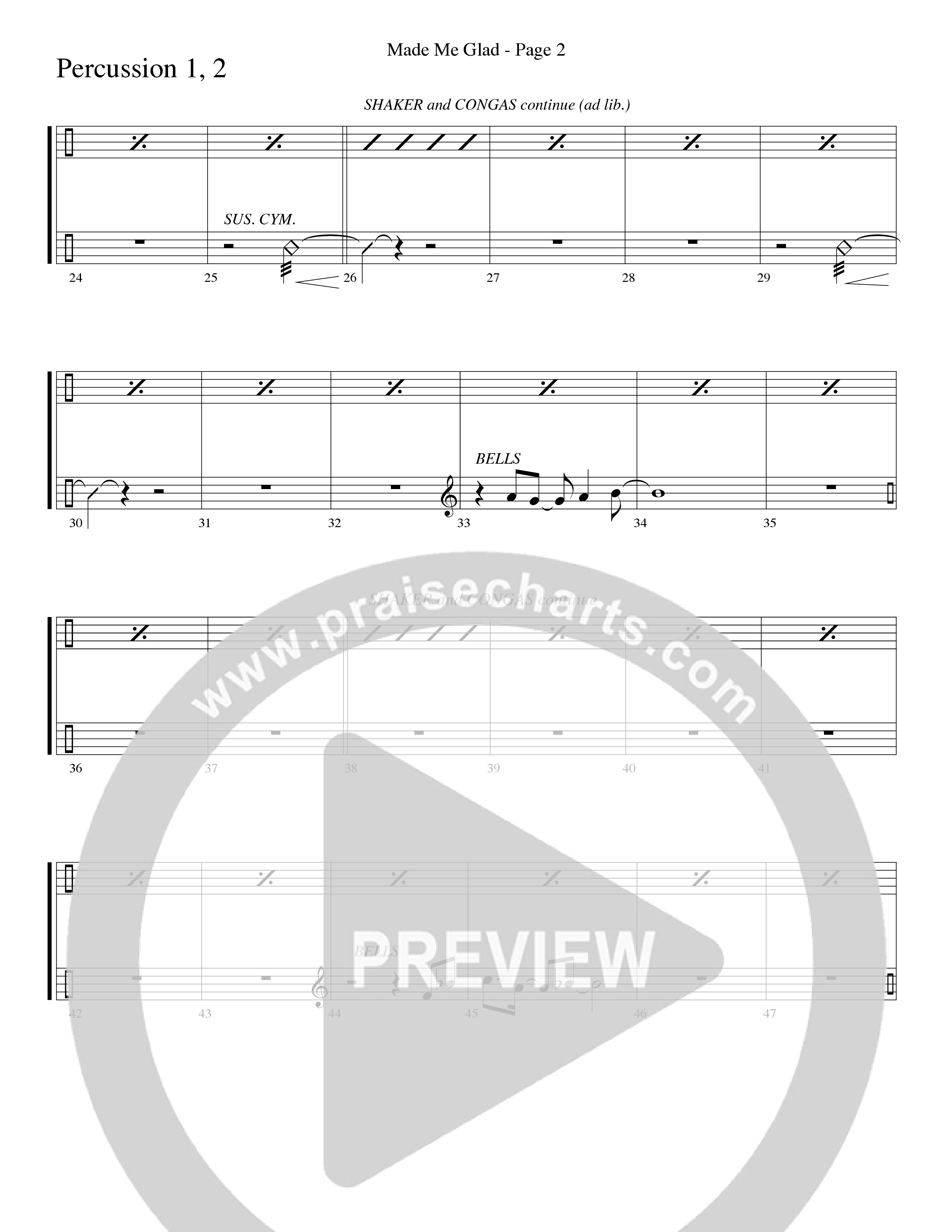 Made Me Glad (Choral Anthem SATB) Percussion 1/2 (Word Music Choral / Arr. Gary Rhodes / Orch. Don Marsh)