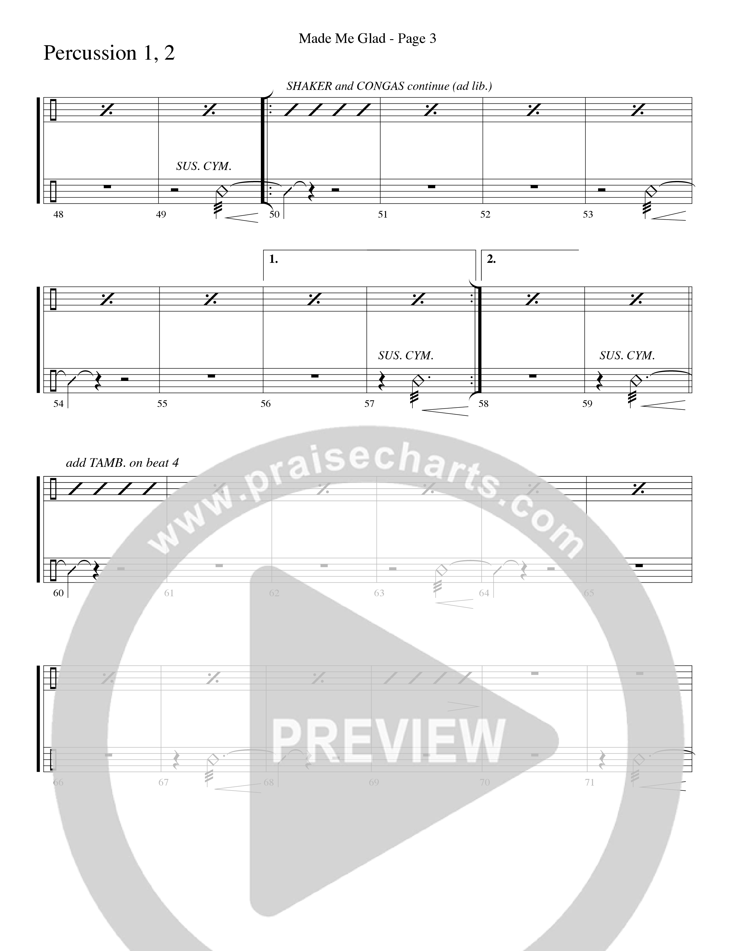 Made Me Glad (Choral Anthem SATB) Percussion 1/2 (Word Music Choral / Arr. Gary Rhodes / Orch. Don Marsh)
