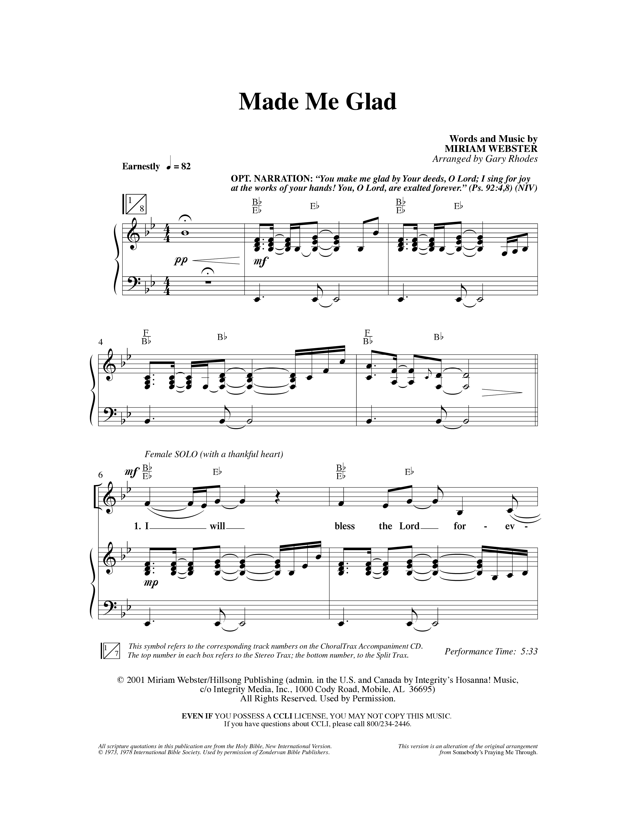 Made Me Glad (Choral Anthem SATB) Anthem (SATB/Piano) (Word Music Choral / Arr. Gary Rhodes / Orch. Don Marsh)