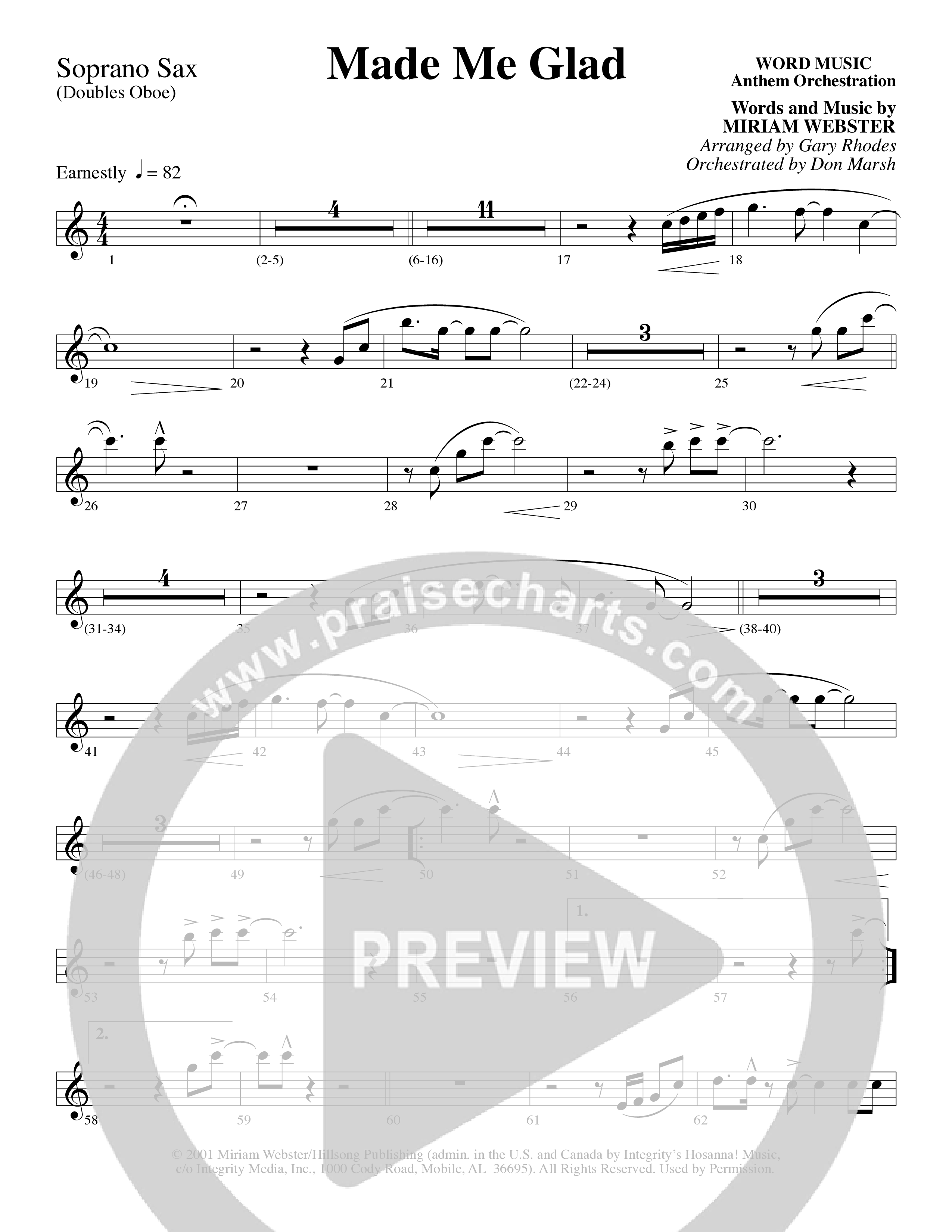 Made Me Glad (Choral Anthem SATB) Soprano Sax (Word Music Choral / Arr. Gary Rhodes / Orch. Don Marsh)