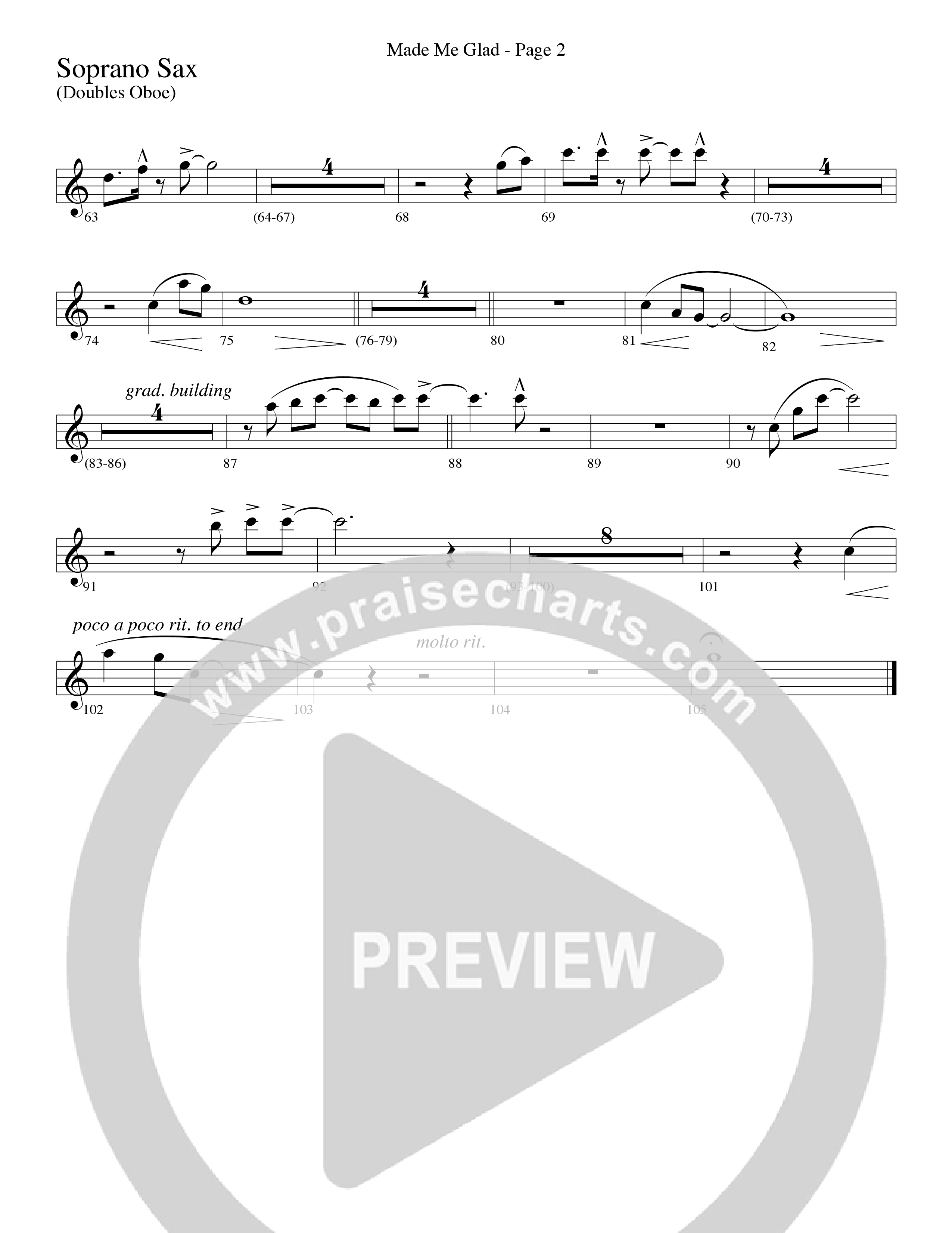 Made Me Glad (Choral Anthem SATB) Soprano Sax (Word Music Choral / Arr. Gary Rhodes / Orch. Don Marsh)