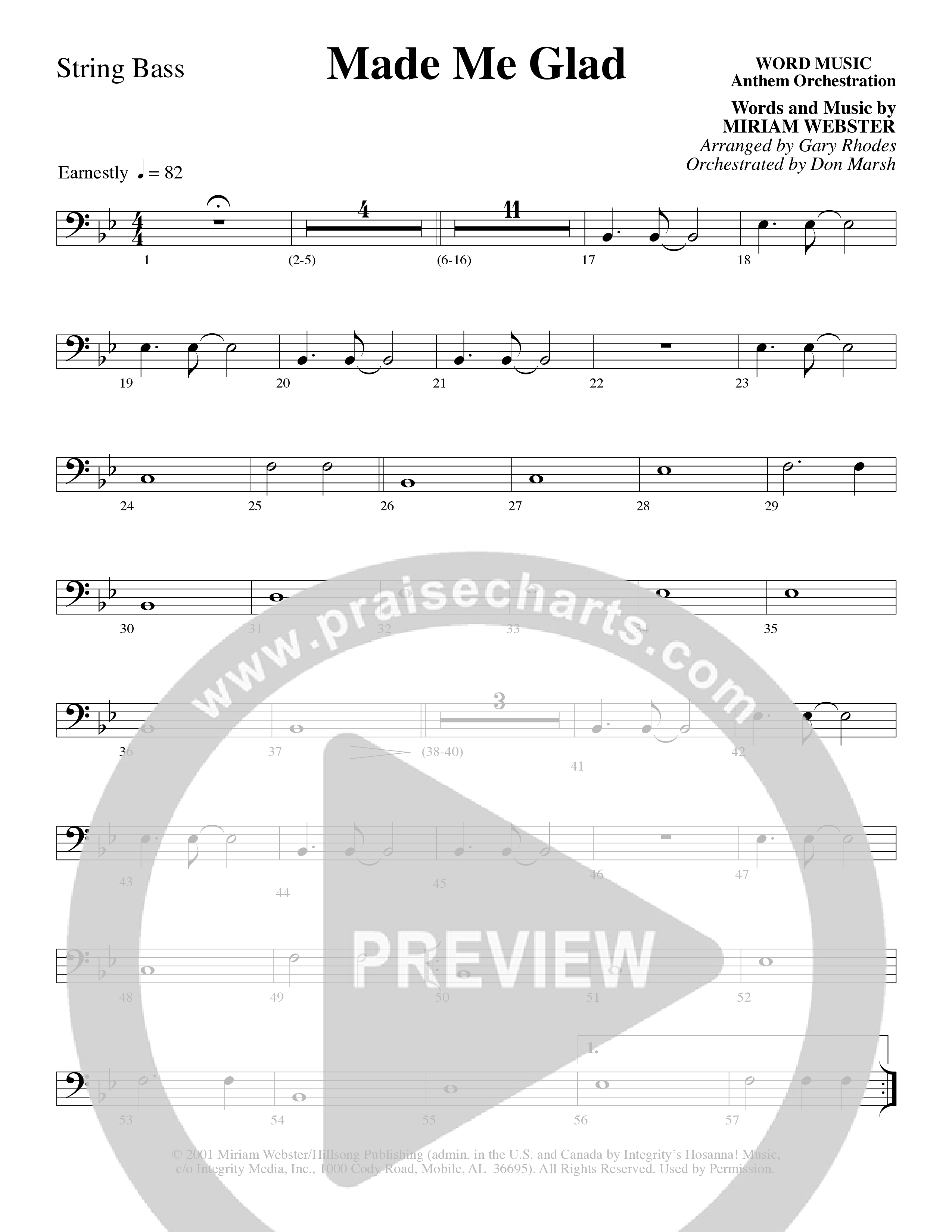 Made Me Glad (Choral Anthem SATB) String Bass (Word Music Choral / Arr. Gary Rhodes / Orch. Don Marsh)