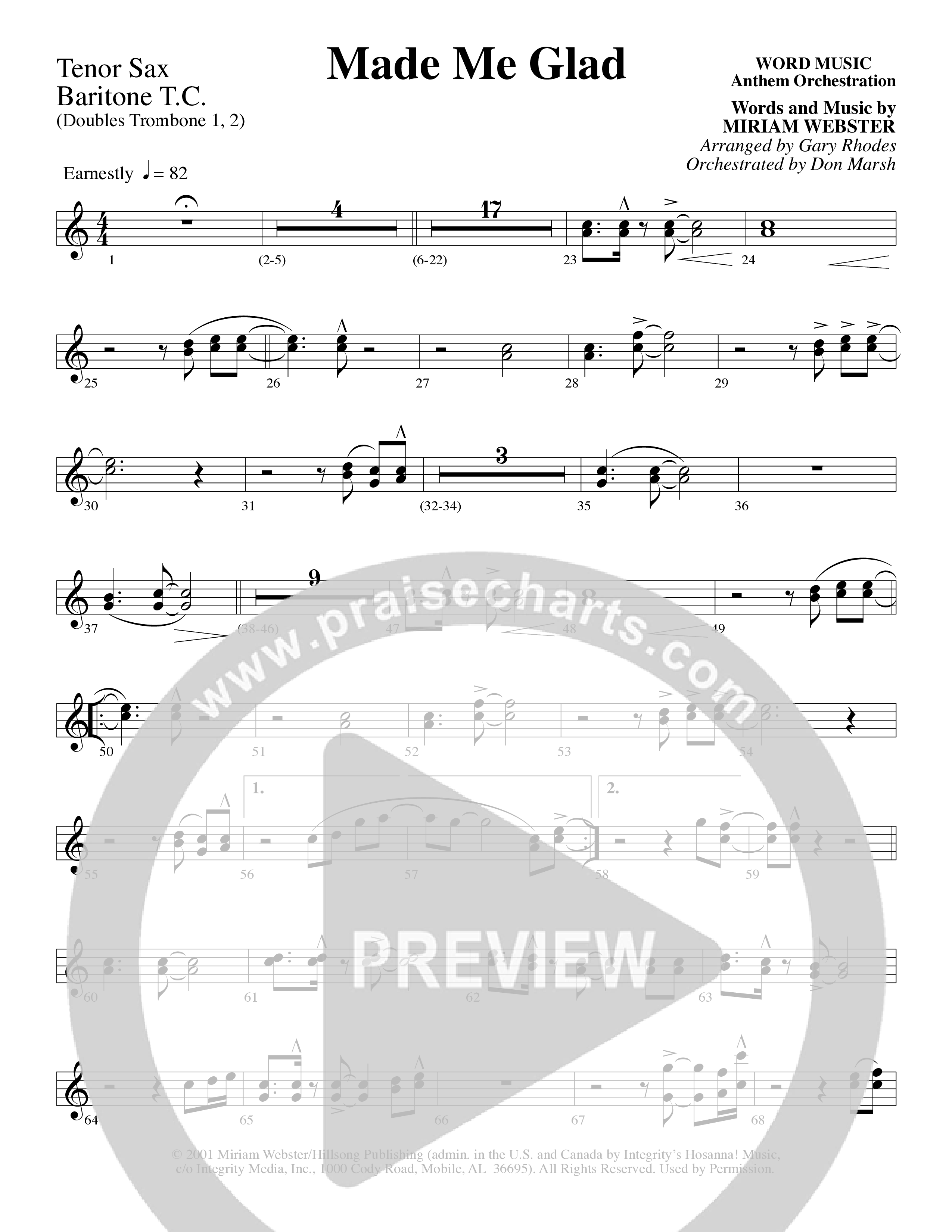 Made Me Glad (Choral Anthem SATB) Tenor Sax/Baritone T.C. (Word Music Choral / Arr. Gary Rhodes / Orch. Don Marsh)