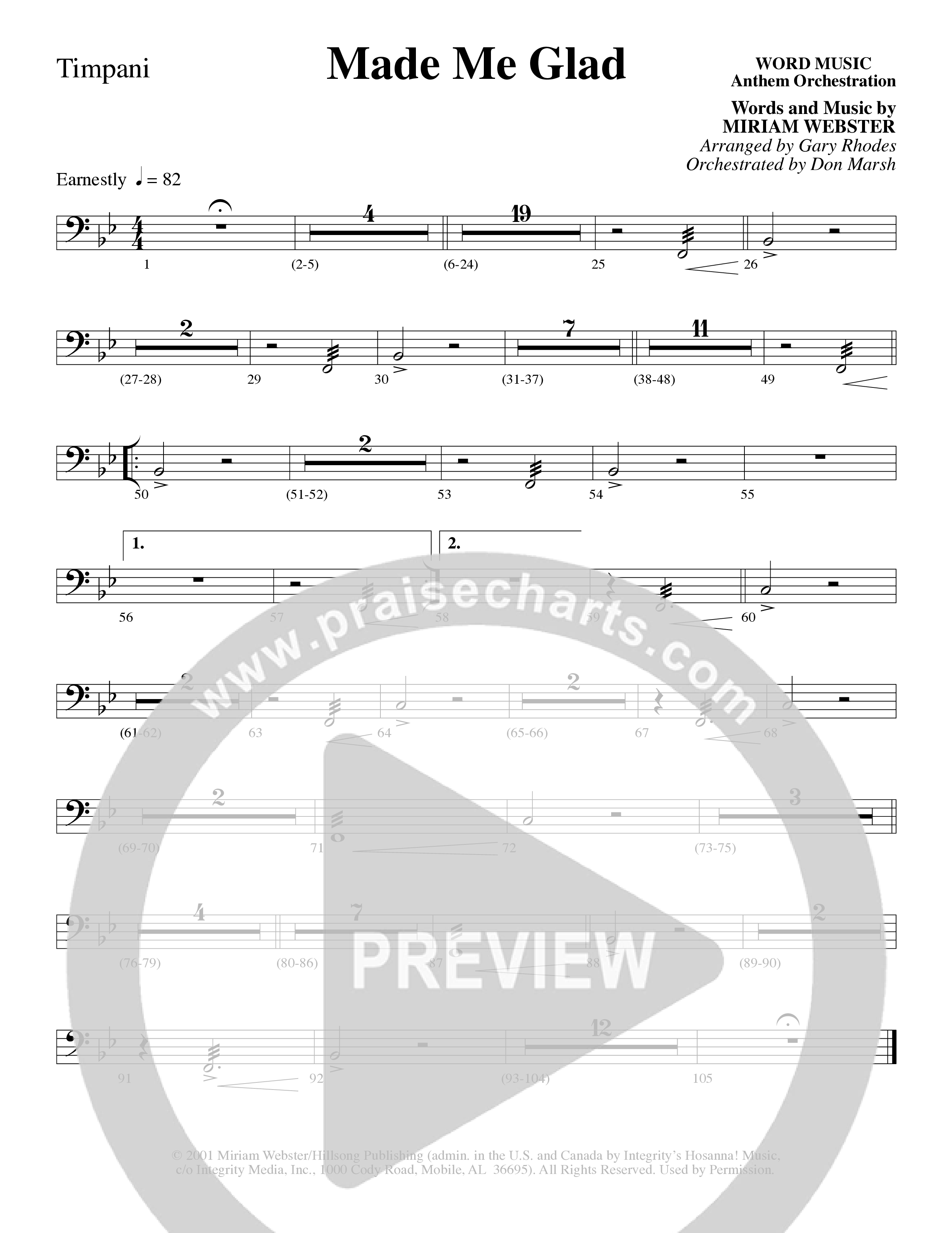 Made Me Glad (Choral Anthem SATB) Timpani (Word Music Choral / Arr. Gary Rhodes / Orch. Don Marsh)