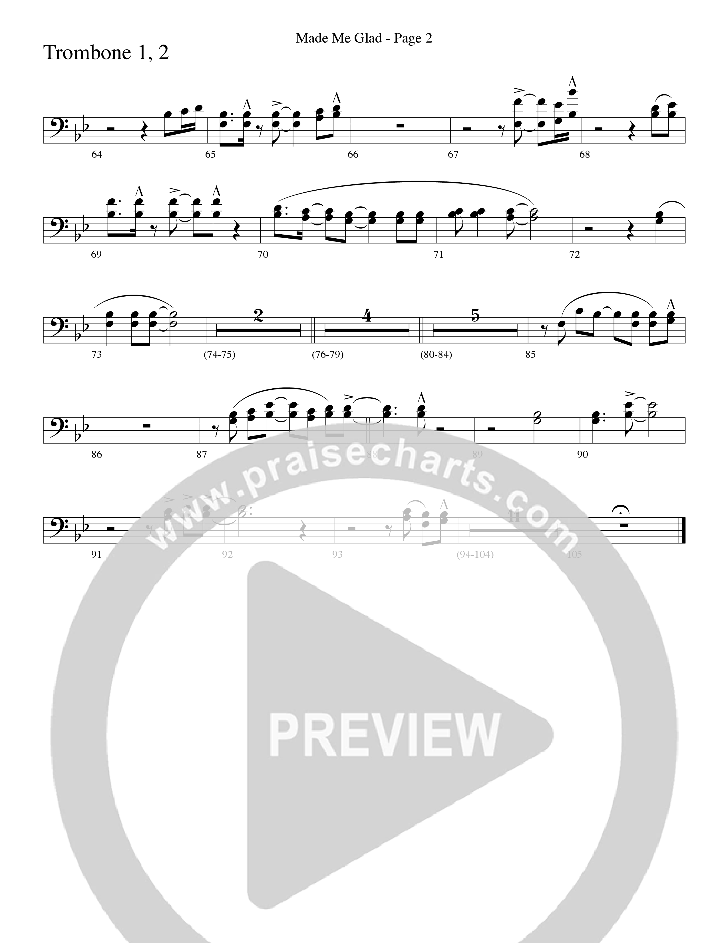 Made Me Glad (Choral Anthem SATB) Trombone 1/2 (Word Music Choral / Arr. Gary Rhodes / Orch. Don Marsh)