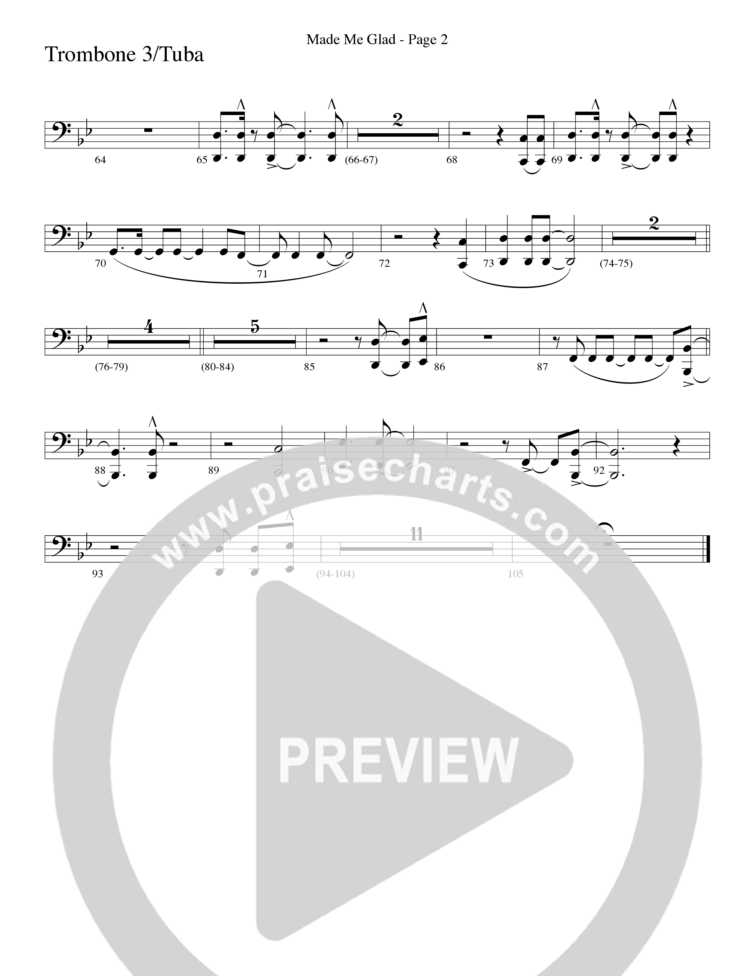 Made Me Glad (Choral Anthem SATB) Trombone 3 (Word Music Choral / Arr. Gary Rhodes / Orch. Don Marsh)
