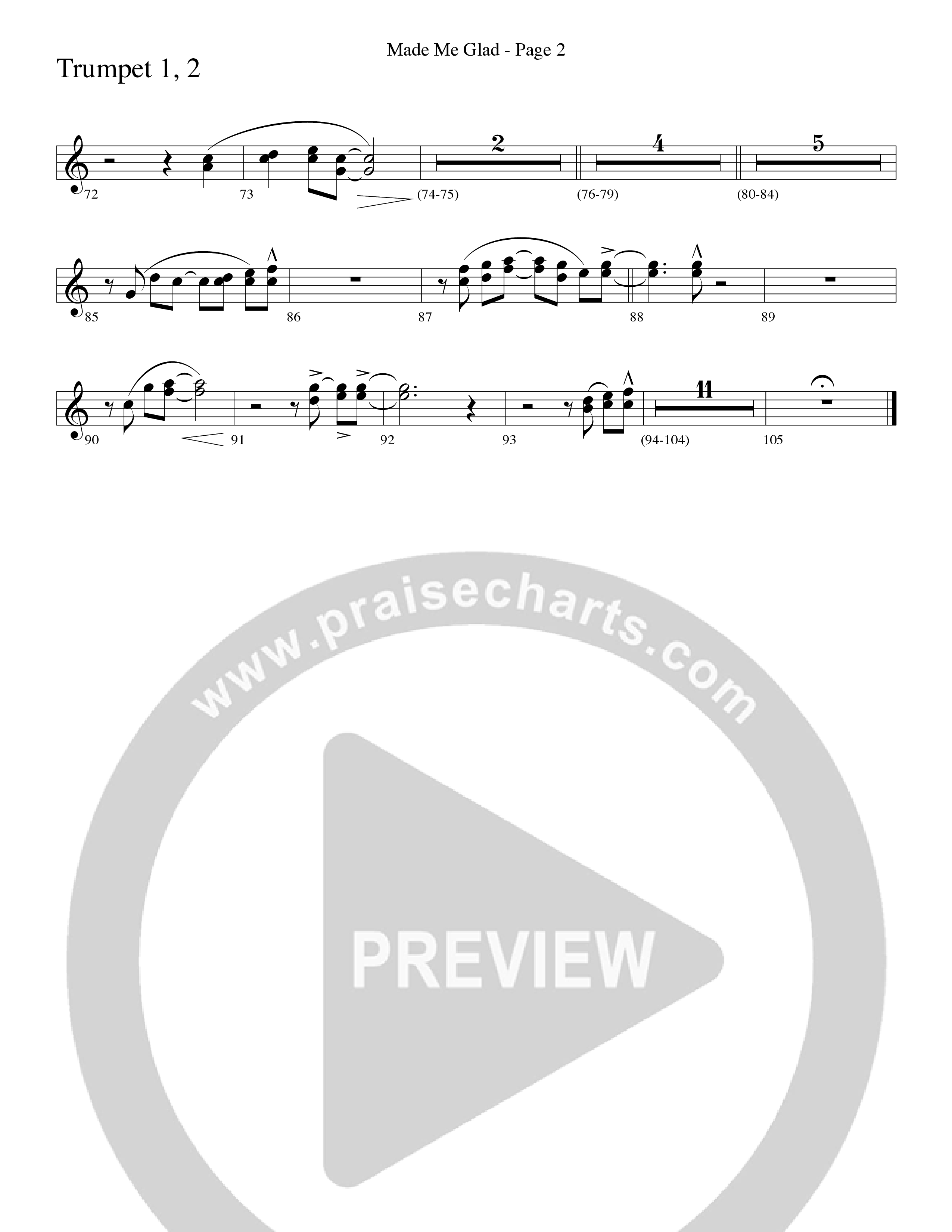 Made Me Glad (Choral Anthem SATB) Trumpet 1,2 (Word Music Choral / Arr. Gary Rhodes / Orch. Don Marsh)