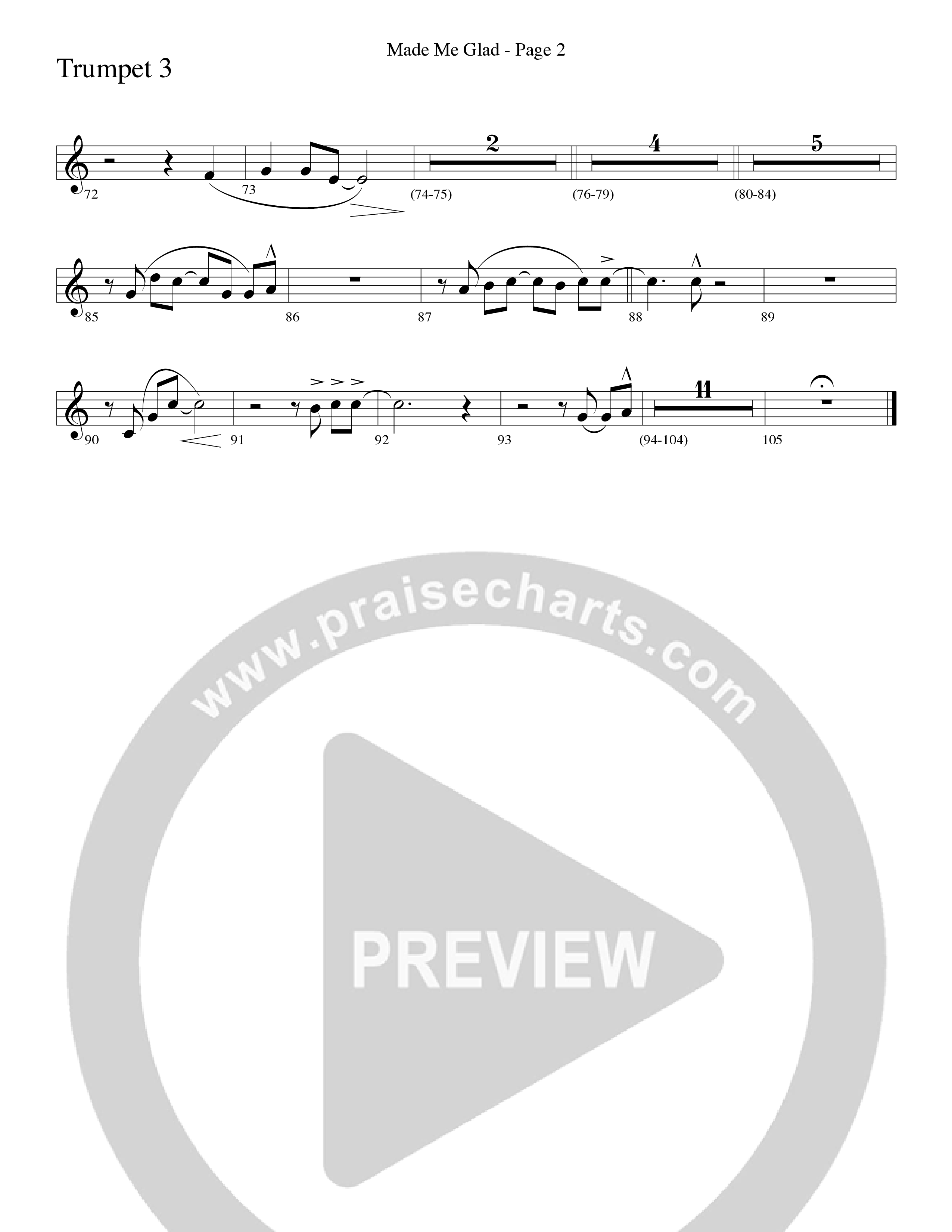 Made Me Glad (Choral Anthem SATB) Trumpet 3 (Word Music Choral / Arr. Gary Rhodes / Orch. Don Marsh)