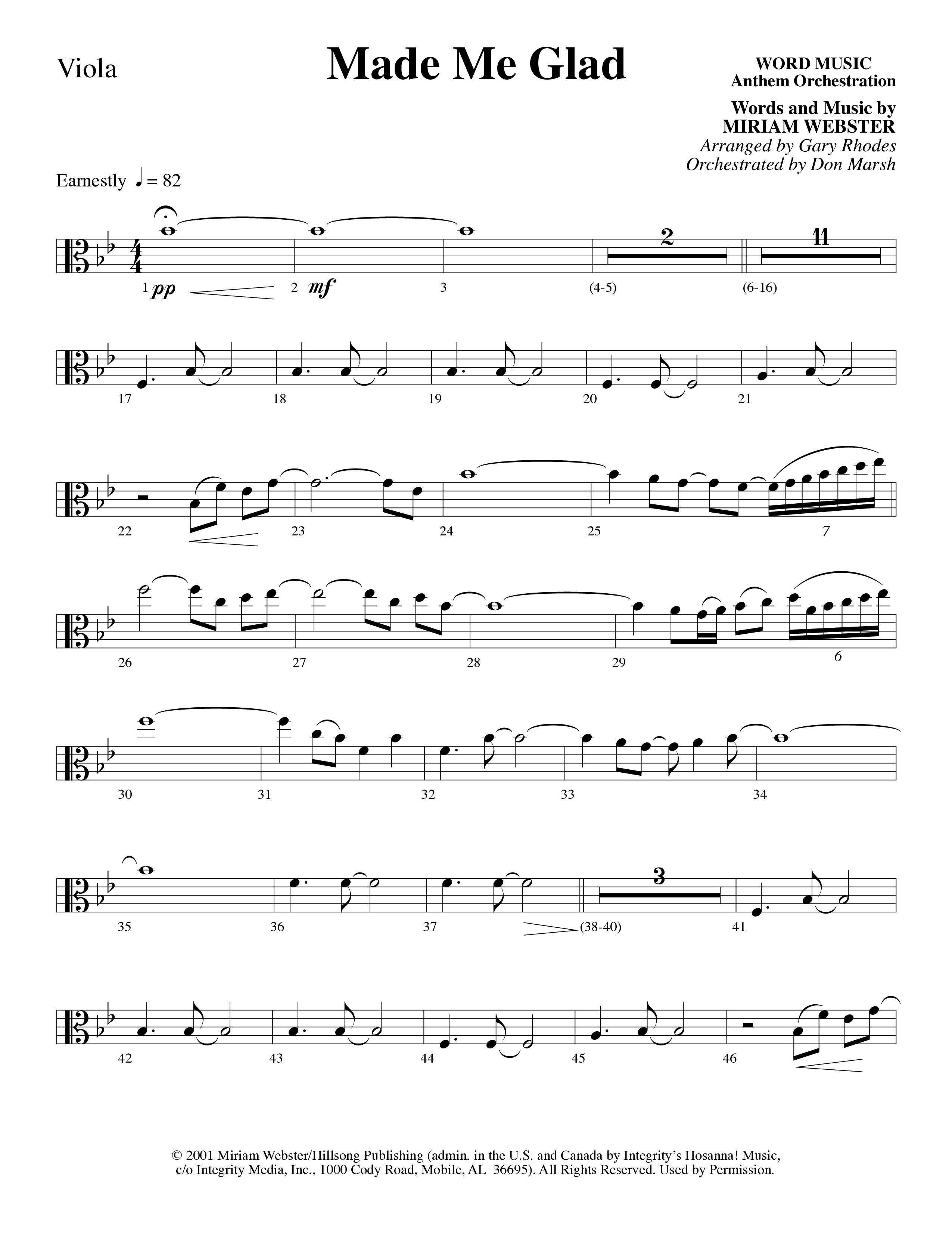 Made Me Glad (Choral Anthem SATB) Viola (Word Music Choral / Arr. Gary Rhodes / Orch. Don Marsh)