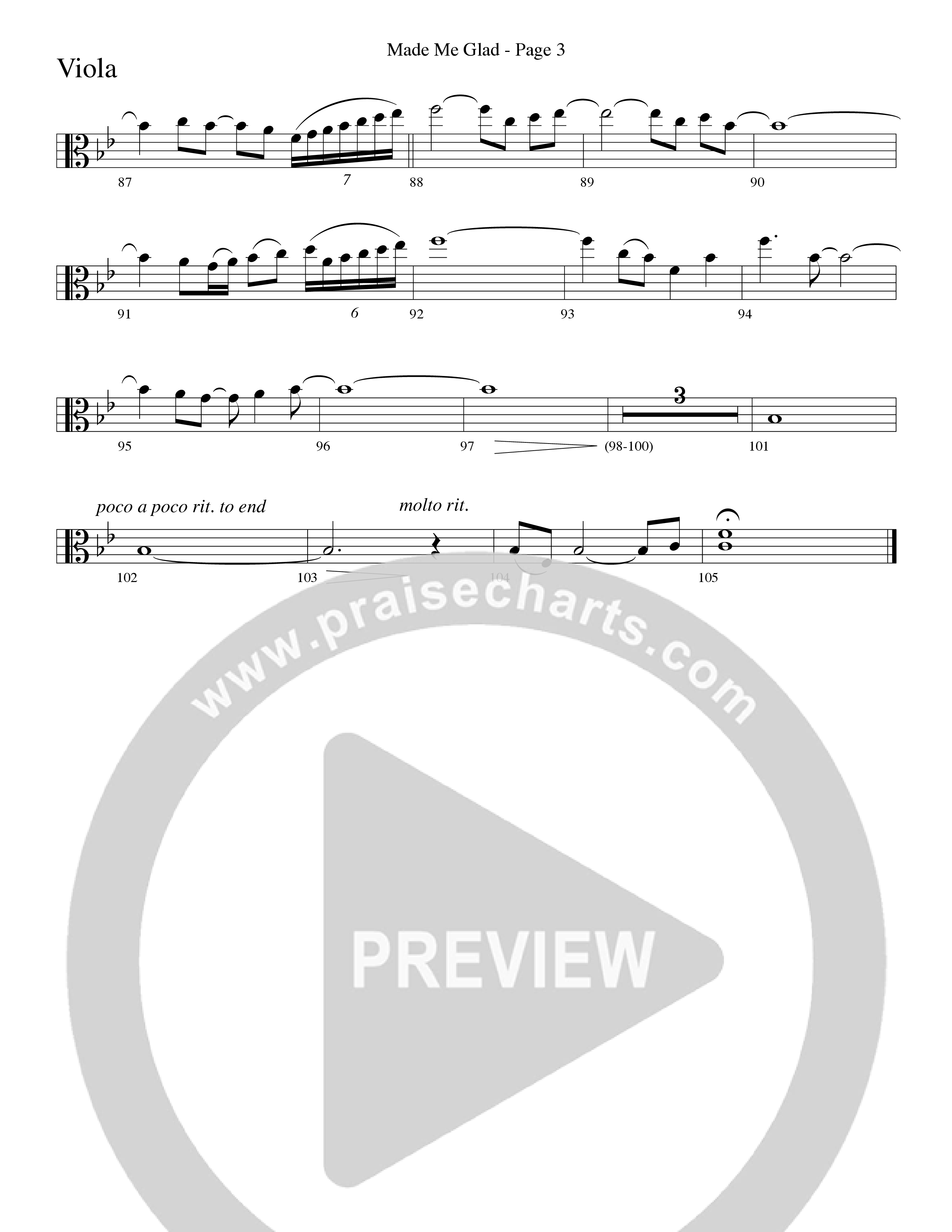 Made Me Glad (Choral Anthem SATB) Viola (Word Music Choral / Arr. Gary Rhodes / Orch. Don Marsh)