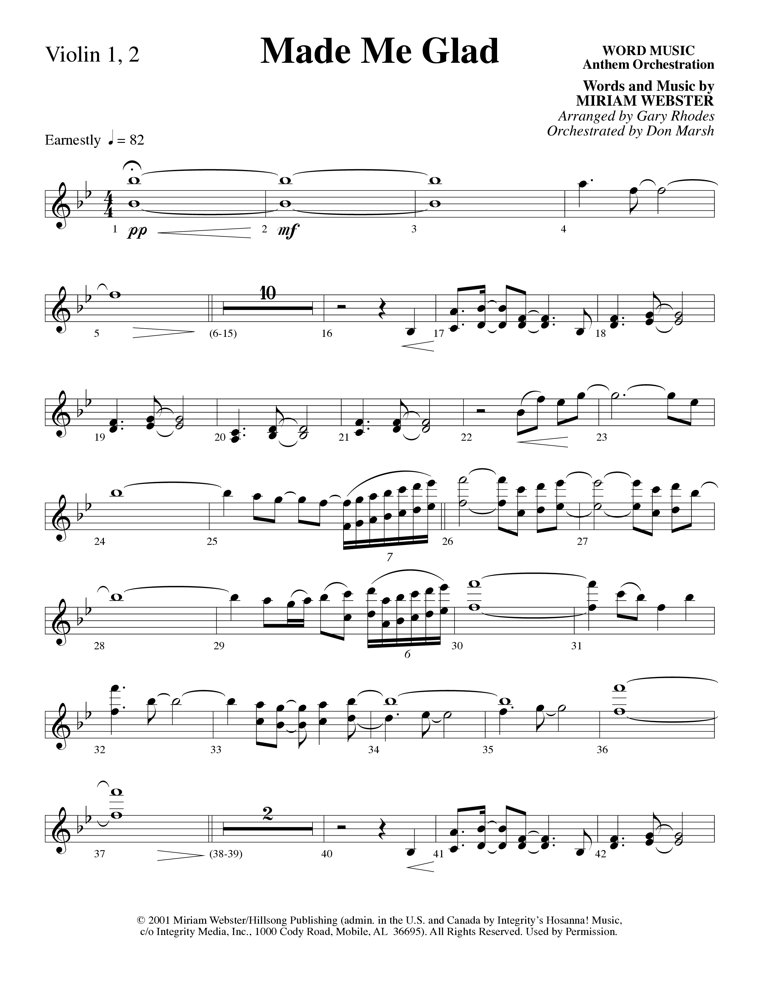 Made Me Glad (Choral Anthem SATB) Violin 1/2 (Word Music Choral / Arr. Gary Rhodes / Orch. Don Marsh)