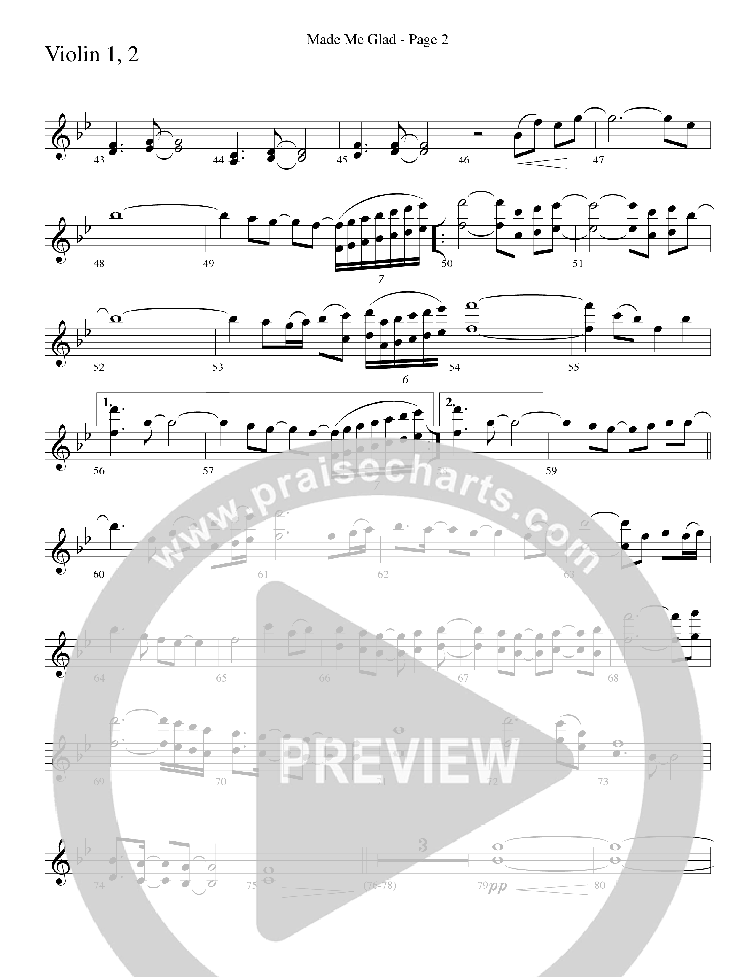 Made Me Glad (Choral Anthem SATB) Violin 1/2 (Word Music Choral / Arr. Gary Rhodes / Orch. Don Marsh)