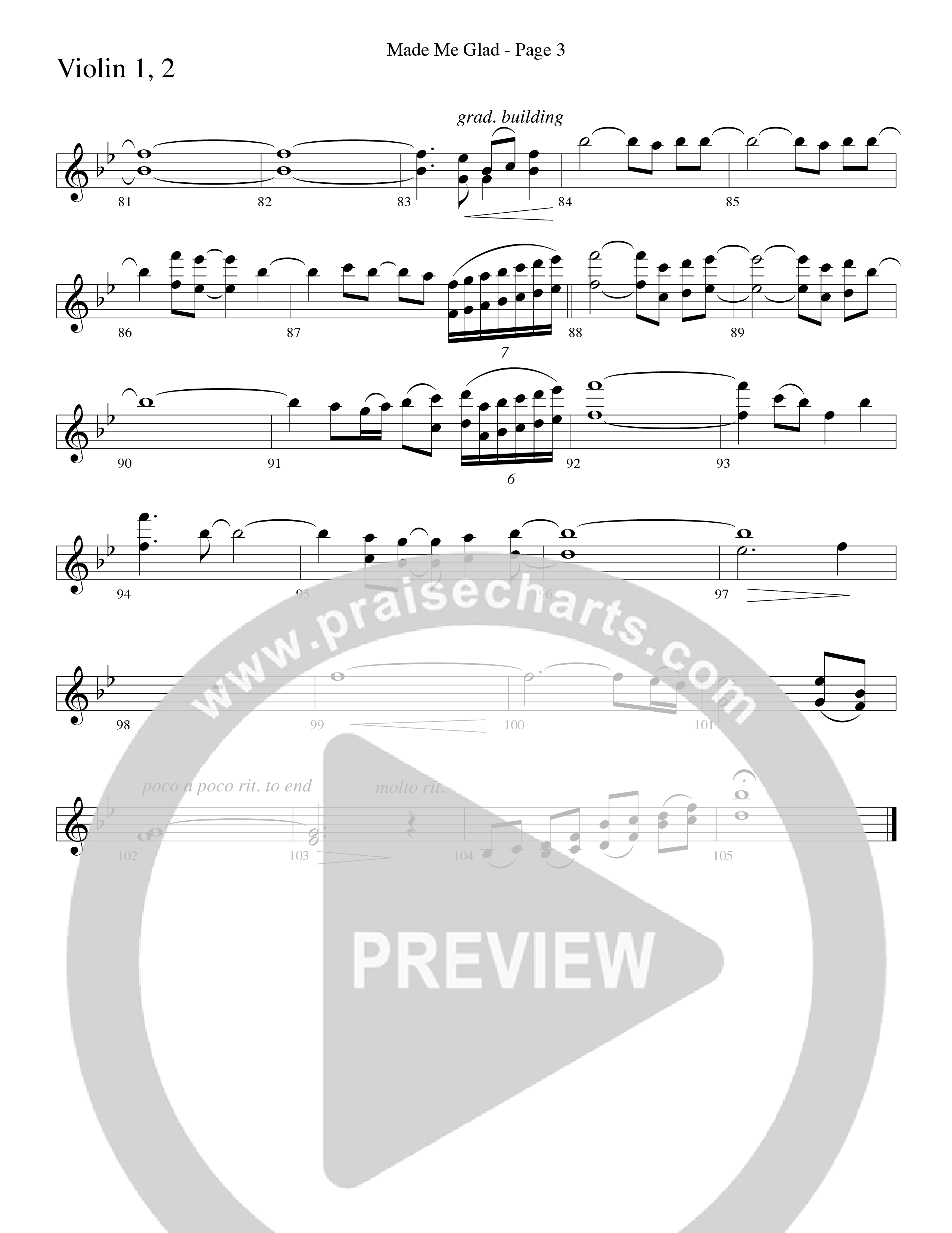 Made Me Glad (Choral Anthem SATB) Violin 1/2 (Word Music Choral / Arr. Gary Rhodes / Orch. Don Marsh)