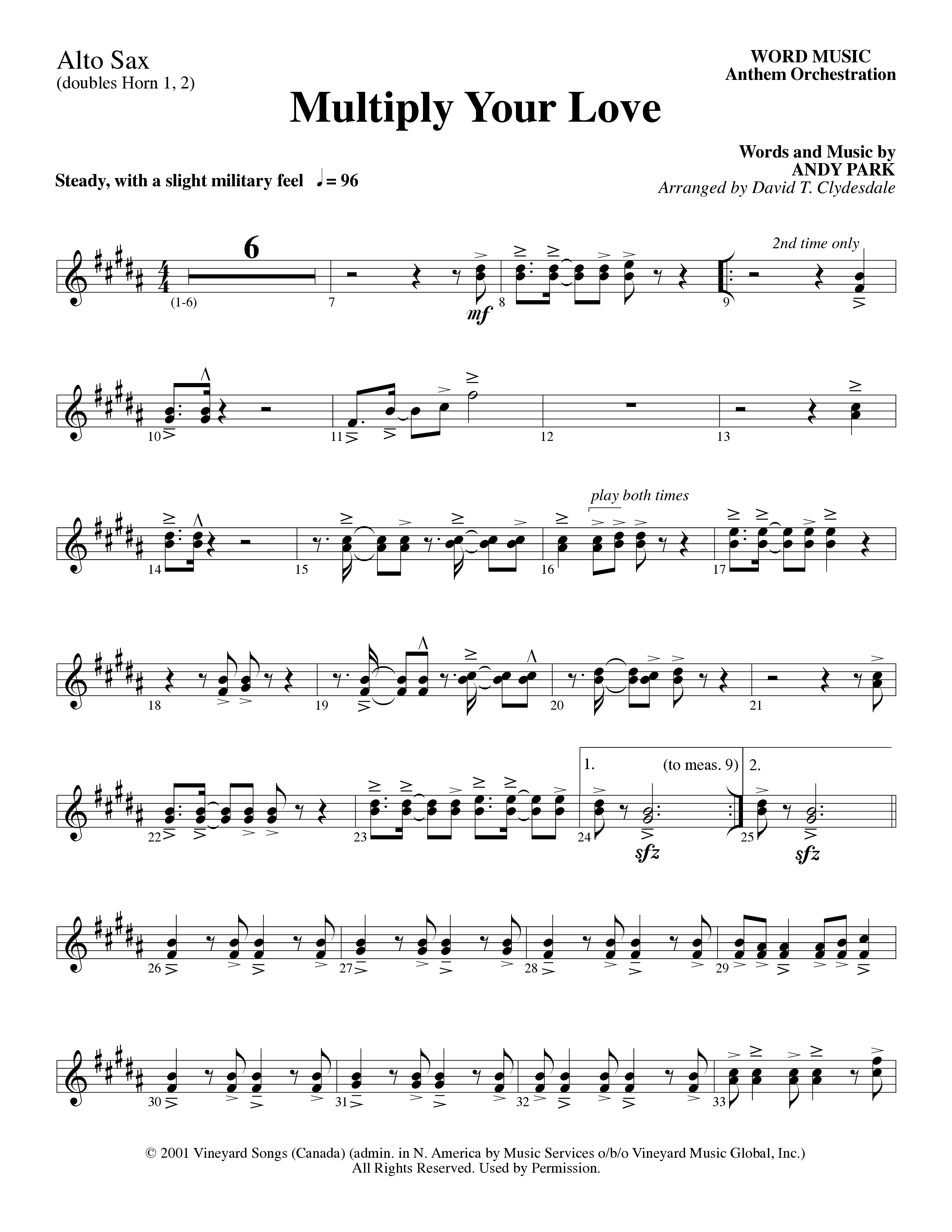 Multiply Your Love (Choral Anthem SATB) Alto Sax (Word Music Choral / Arr. David Clydesdale)