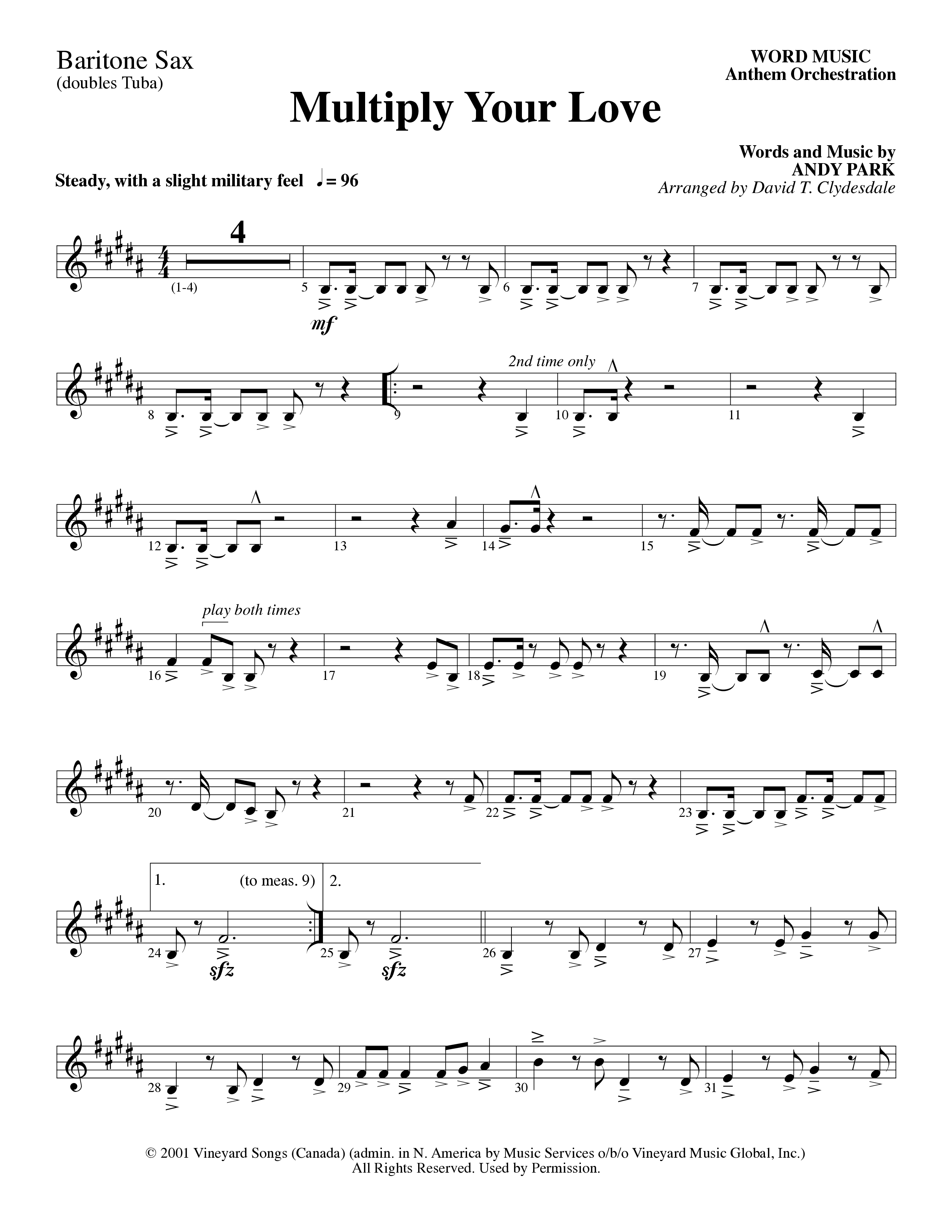 Multiply Your Love (Choral Anthem SATB) Bari Sax (Word Music Choral / Arr. David Clydesdale)