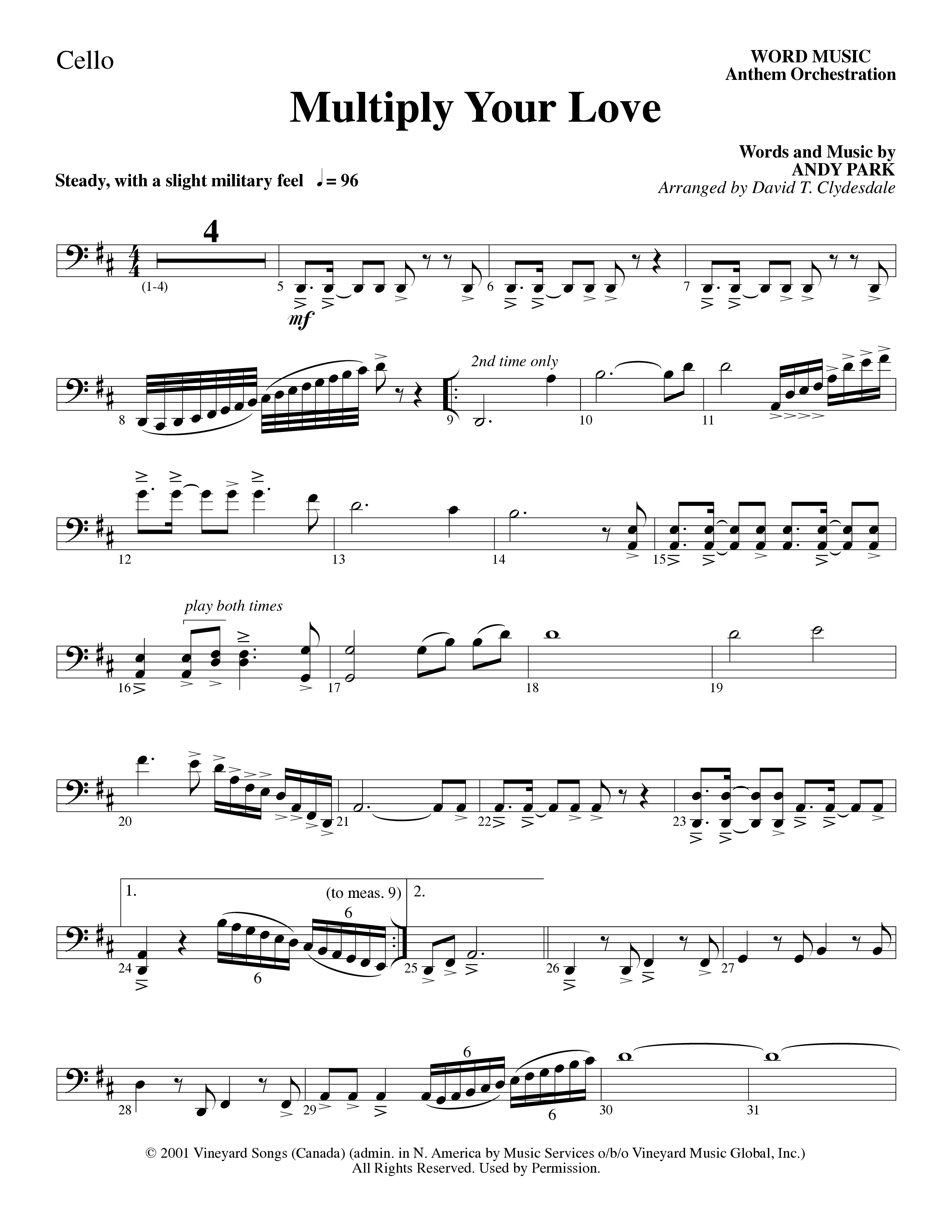 Multiply Your Love (Choral Anthem SATB) Cello (Word Music Choral / Arr. David Clydesdale)