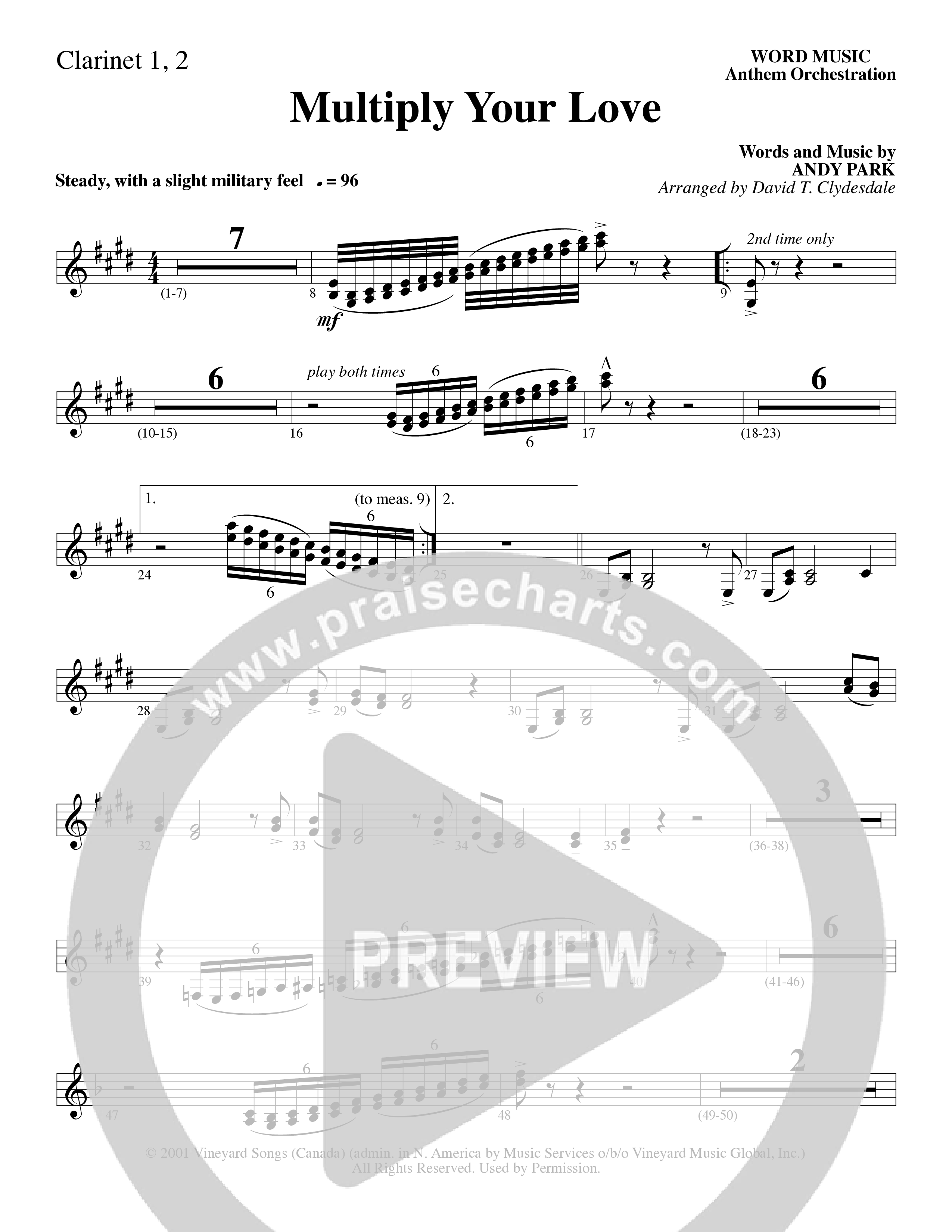 Multiply Your Love (Choral Anthem SATB) Clarinet 1/2 (Word Music Choral / Arr. David Clydesdale)