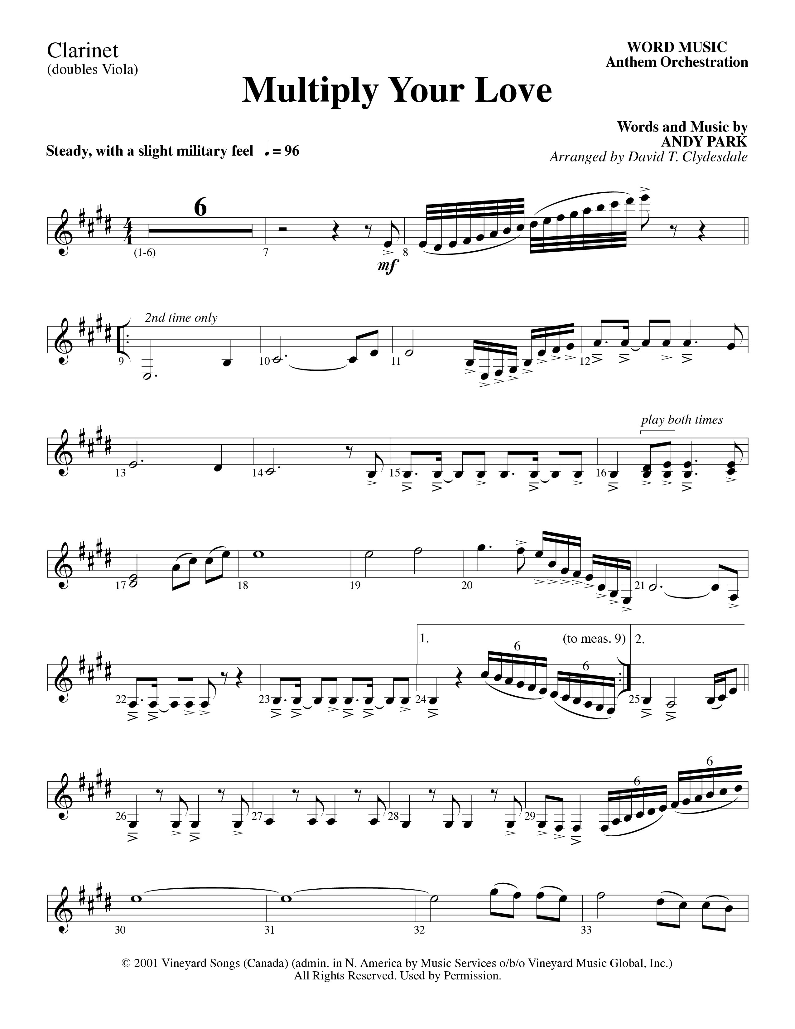 Multiply Your Love (Choral Anthem SATB) Clarinet 3 (Word Music Choral / Arr. David Clydesdale)