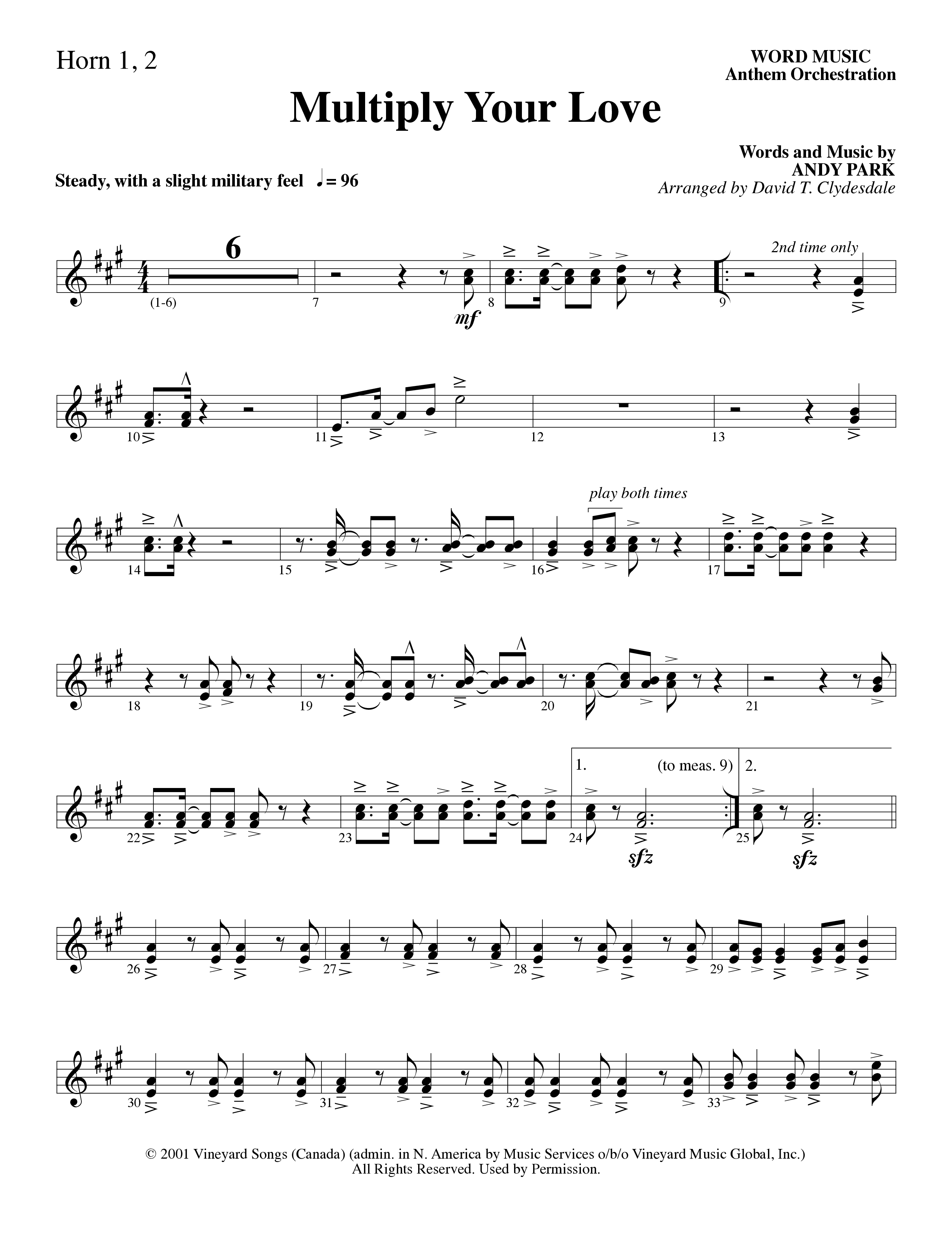 Multiply Your Love (Choral Anthem SATB) French Horn 1/2 (Word Music Choral / Arr. David Clydesdale)