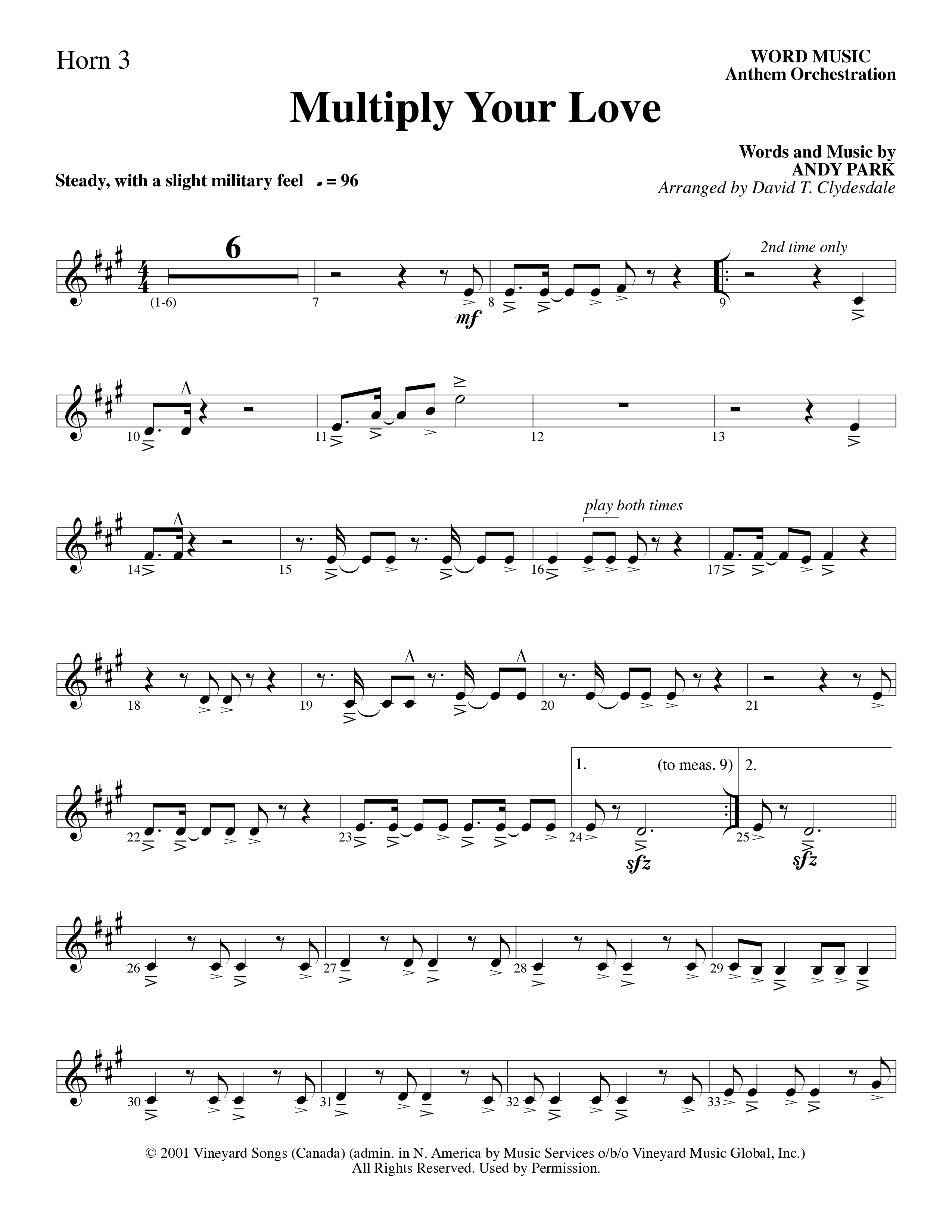 Multiply Your Love (Choral Anthem SATB) French Horn 3 (Word Music Choral / Arr. David Clydesdale)