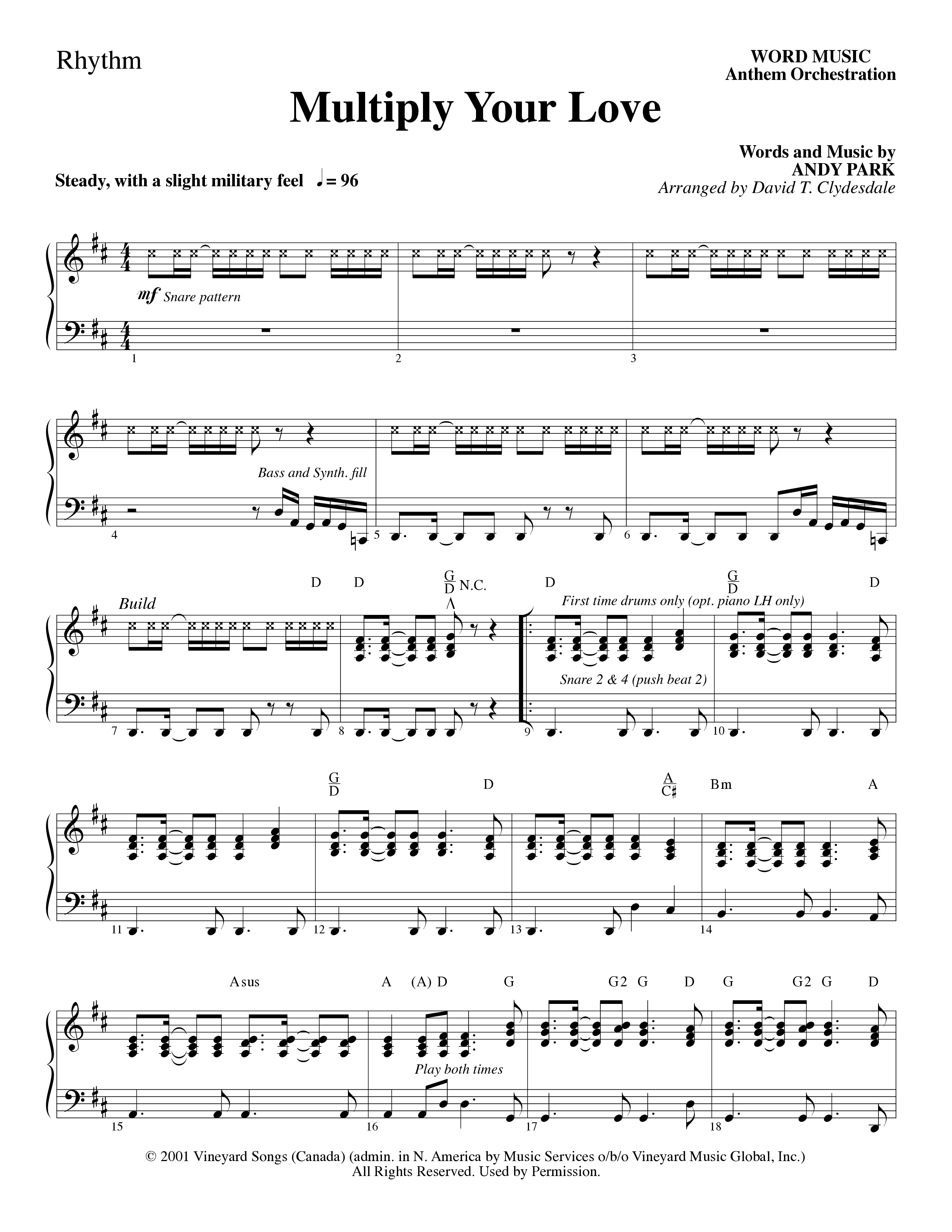 Multiply Your Love (Choral Anthem SATB) Rhythm Chart (Word Music Choral / Arr. David Clydesdale)