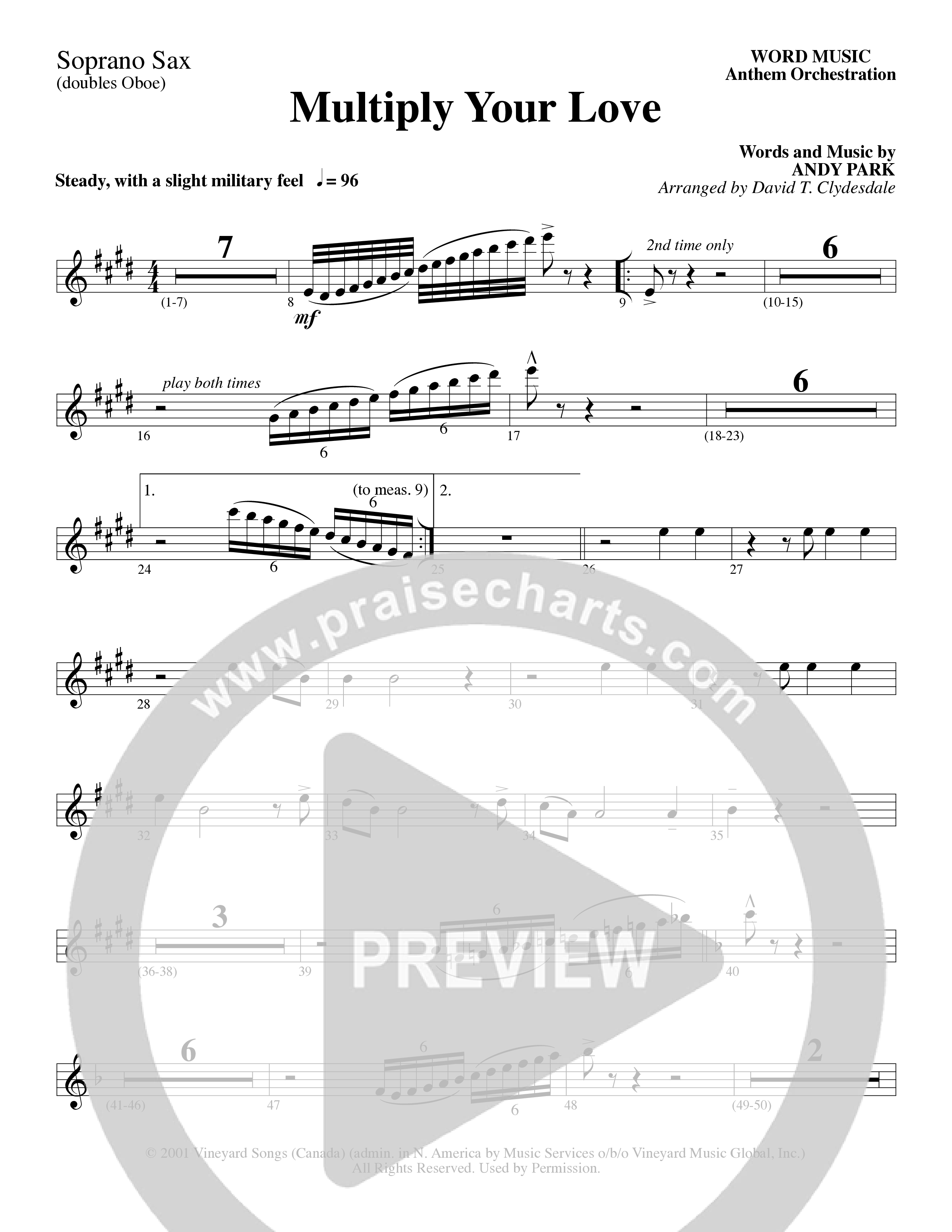 Multiply Your Love (Choral Anthem SATB) Soprano Sax (Word Music Choral / Arr. David Clydesdale)