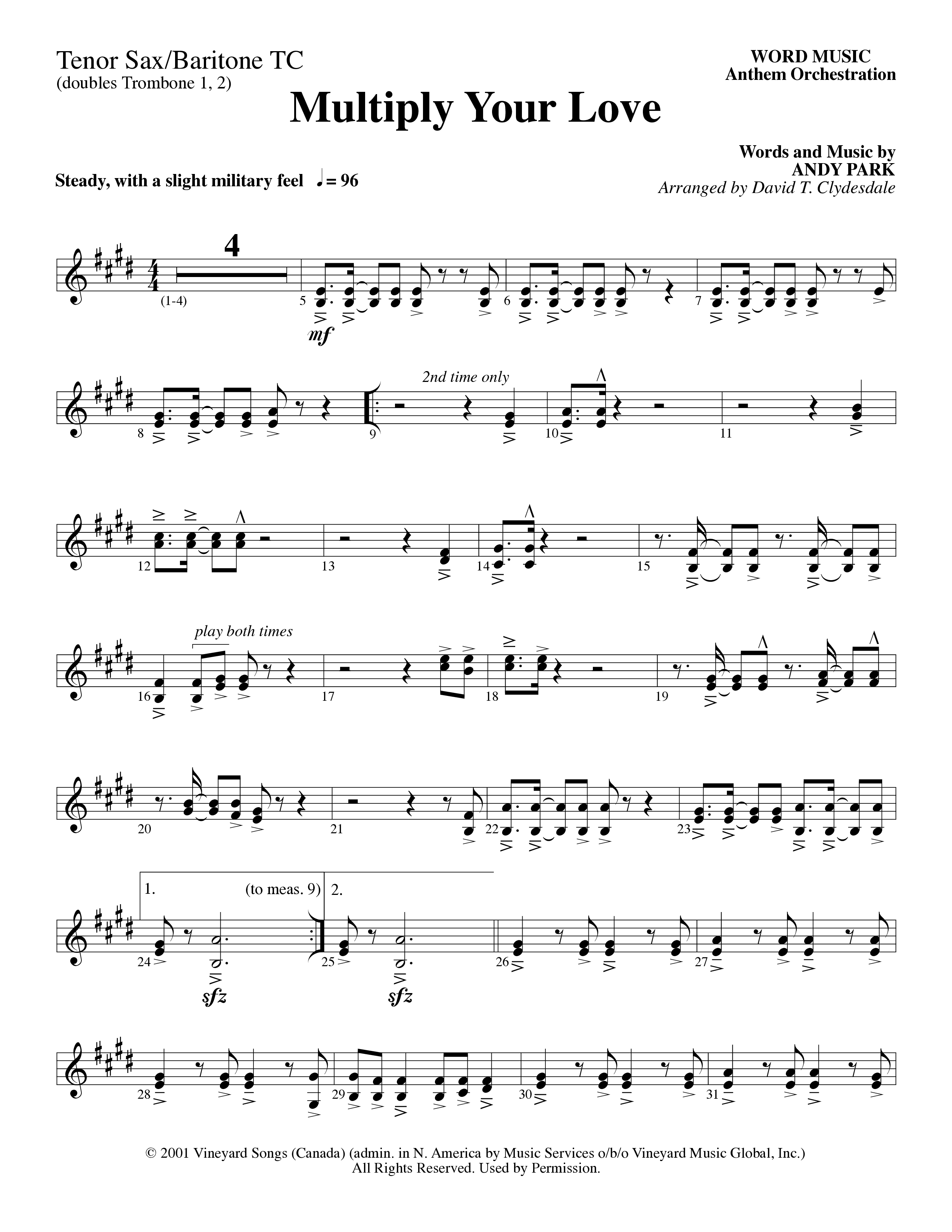 Multiply Your Love (Choral Anthem SATB) Tenor Sax/Baritone T.C. (Word Music Choral / Arr. David Clydesdale)