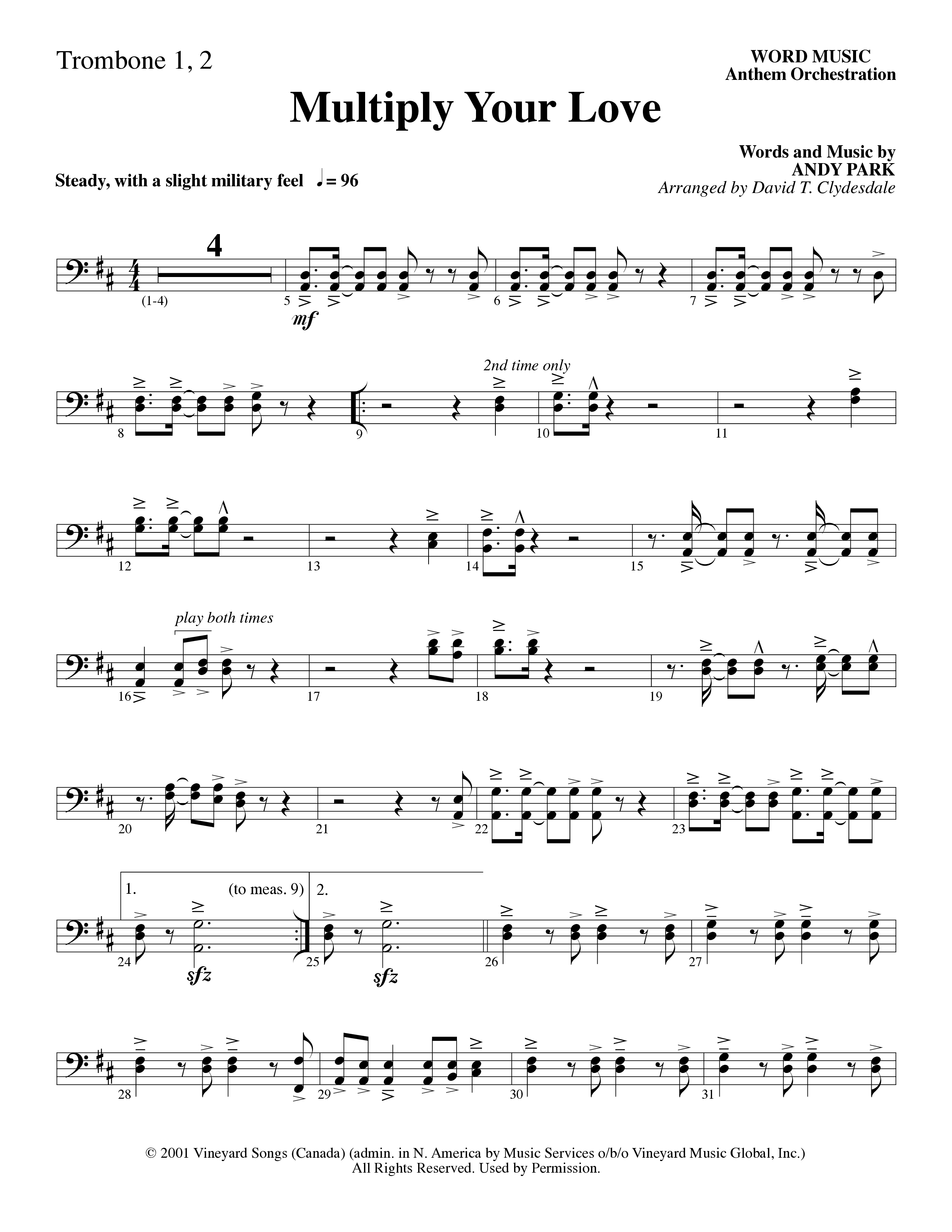 Multiply Your Love (Choral Anthem SATB) Trombone 1/2 (Word Music Choral / Arr. David Clydesdale)