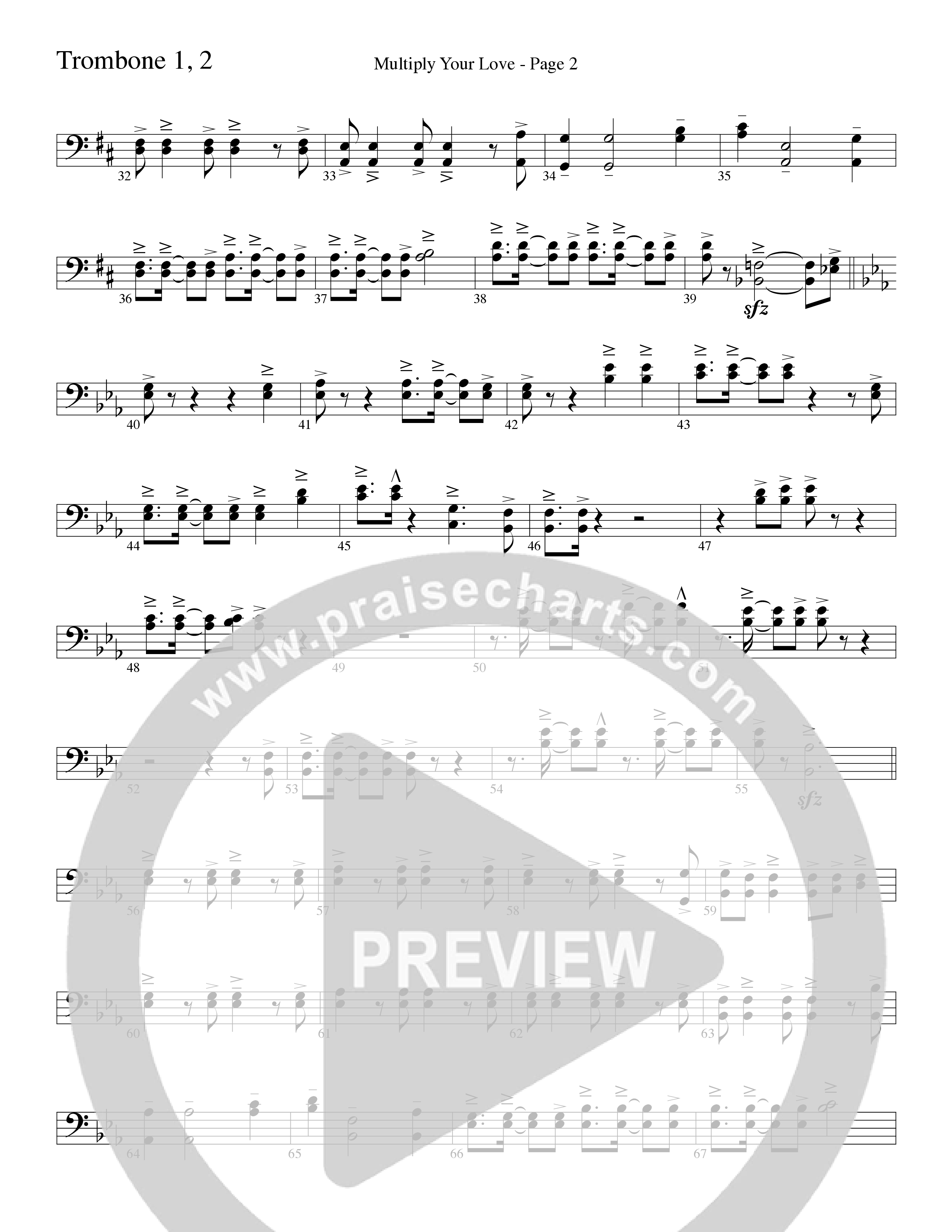 Multiply Your Love (Choral Anthem SATB) Trombone 1/2 (Word Music Choral / Arr. David Clydesdale)