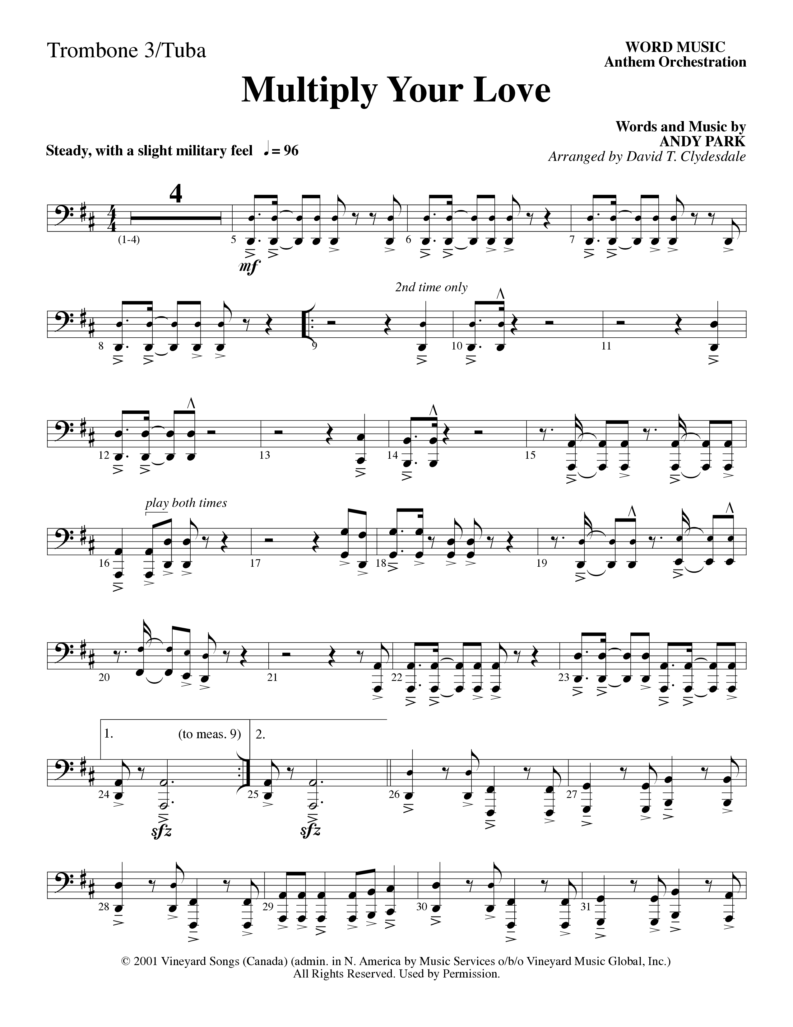 Multiply Your Love (Choral Anthem SATB) Trombone 3 (Word Music Choral / Arr. David Clydesdale)