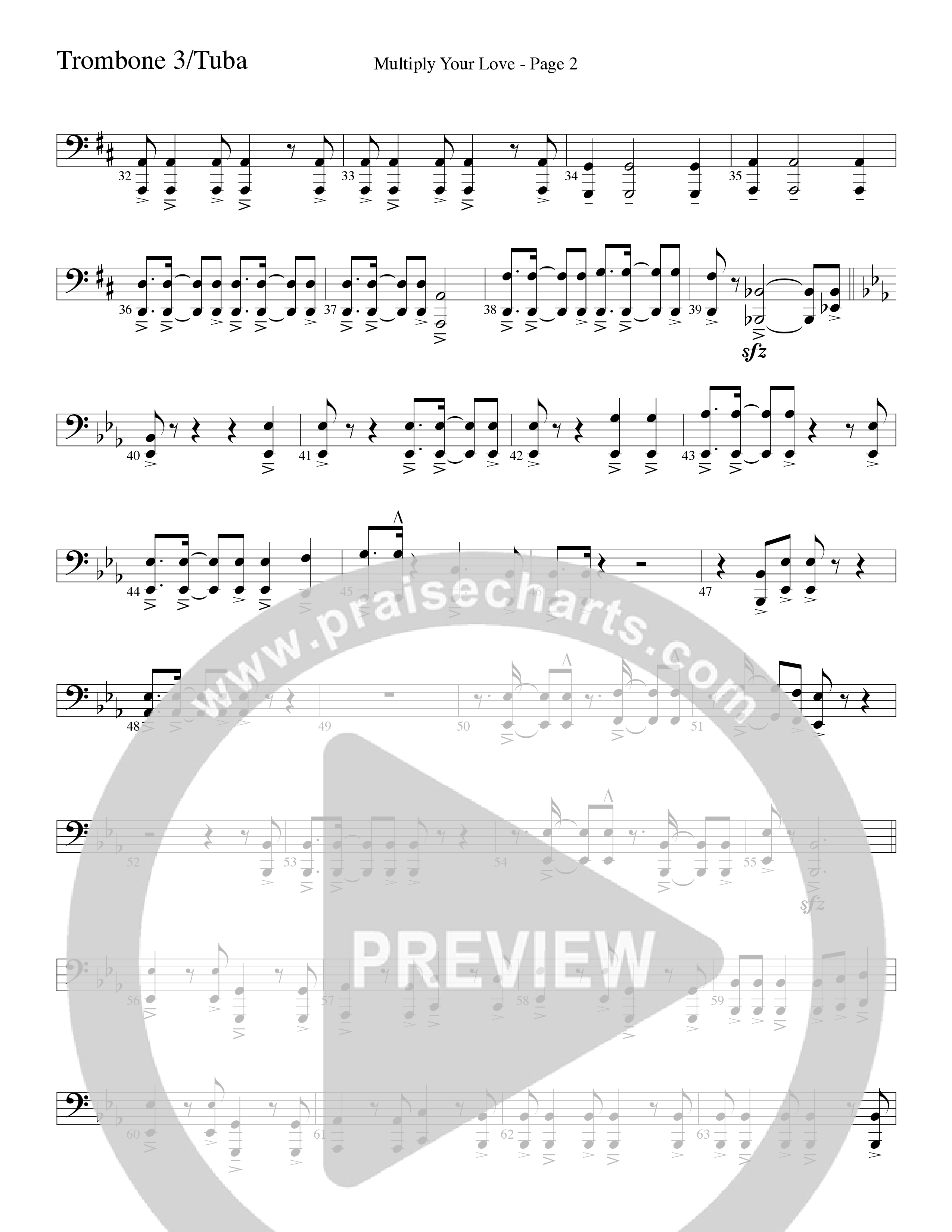Multiply Your Love (Choral Anthem SATB) Trombone 3 (Word Music Choral / Arr. David Clydesdale)