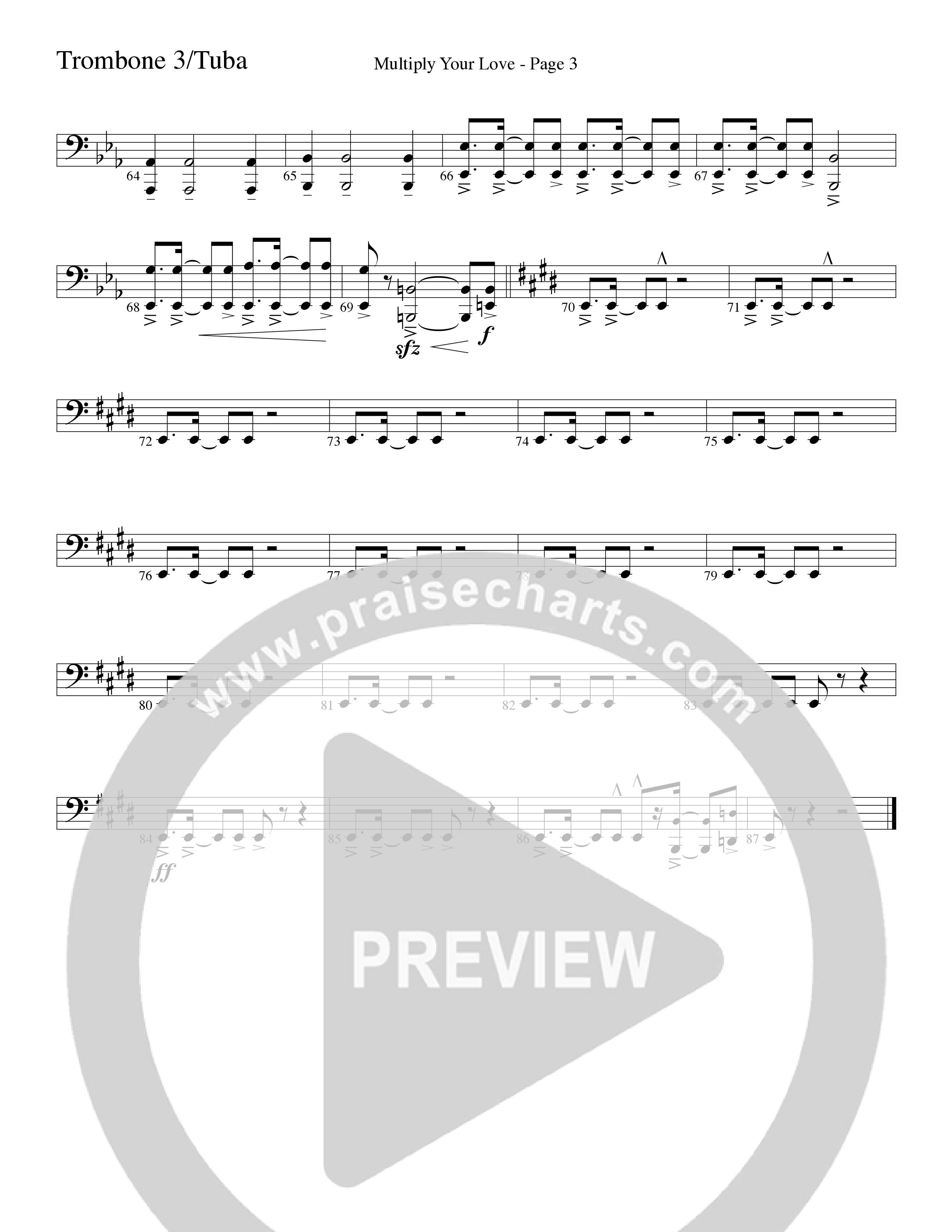 Multiply Your Love (Choral Anthem SATB) Trombone 3 (Word Music Choral / Arr. David Clydesdale)