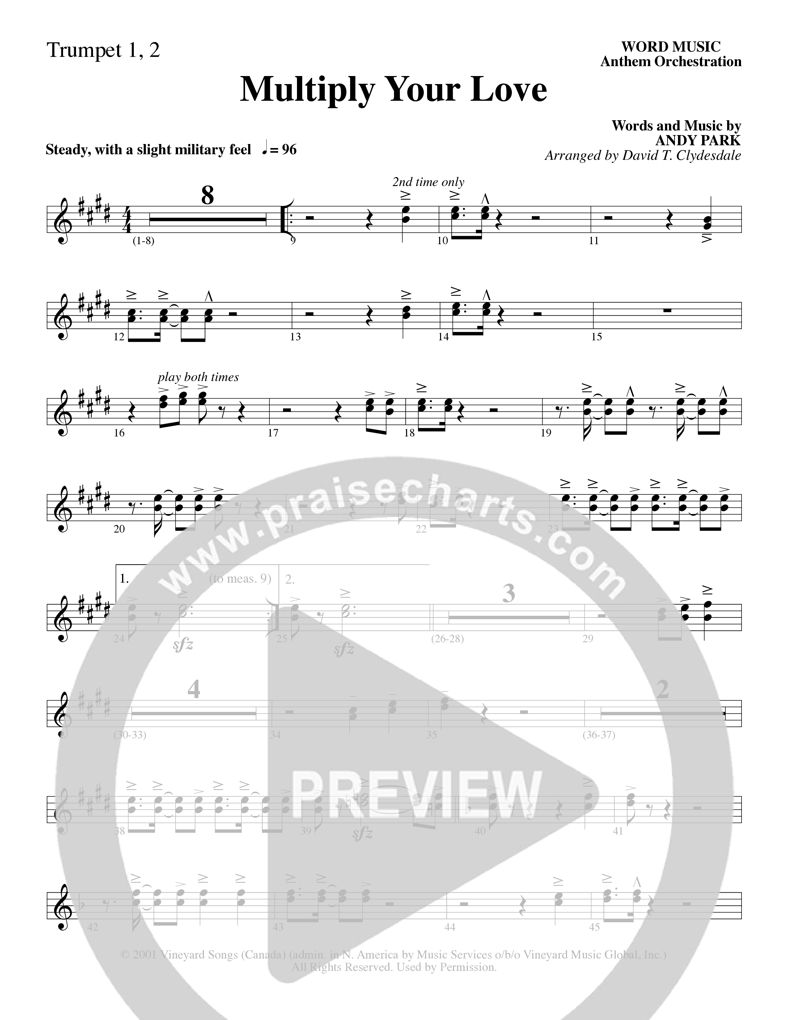 Multiply Your Love (Choral Anthem SATB) Trumpet 1,2 (Word Music Choral / Arr. David Clydesdale)