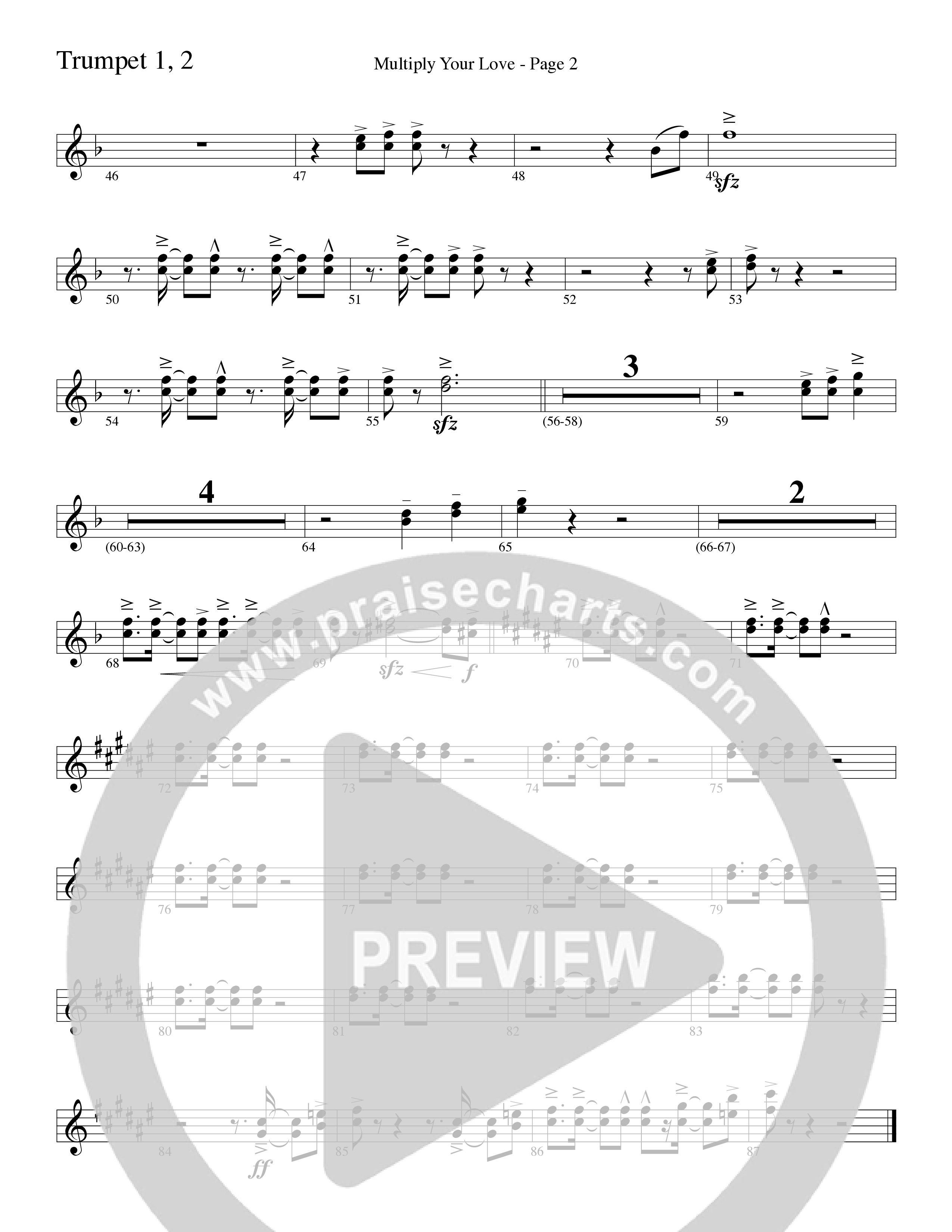Multiply Your Love (Choral Anthem SATB) Trumpet 1,2 (Word Music Choral / Arr. David Clydesdale)