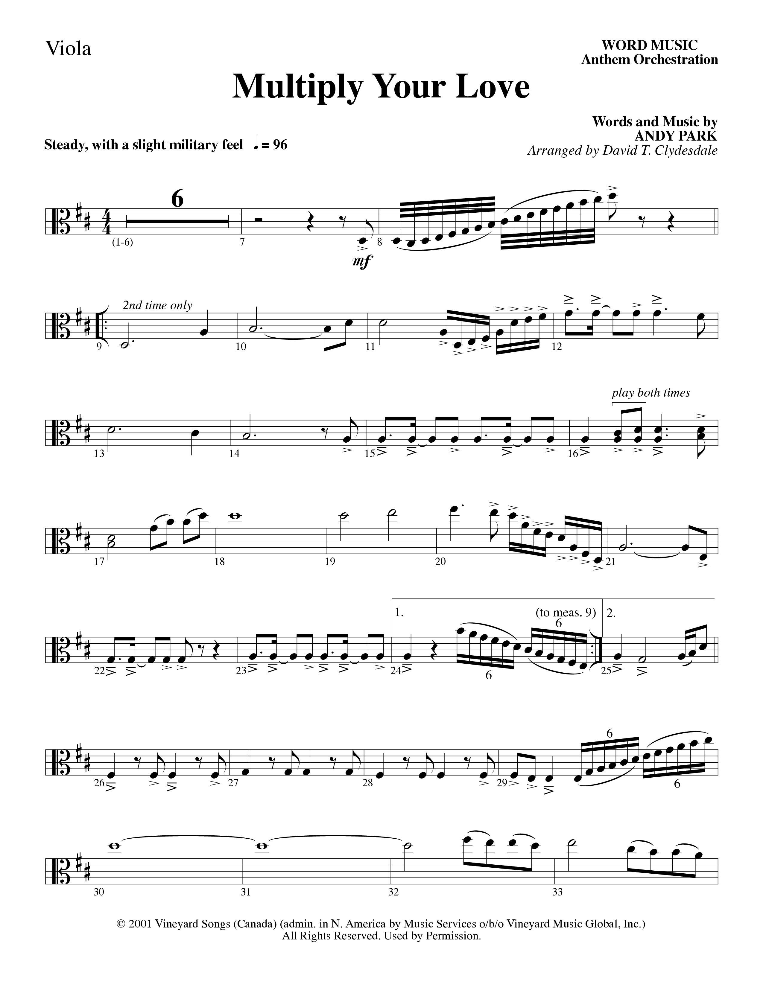 Multiply Your Love (Choral Anthem SATB) Viola (Word Music Choral / Arr. David Clydesdale)