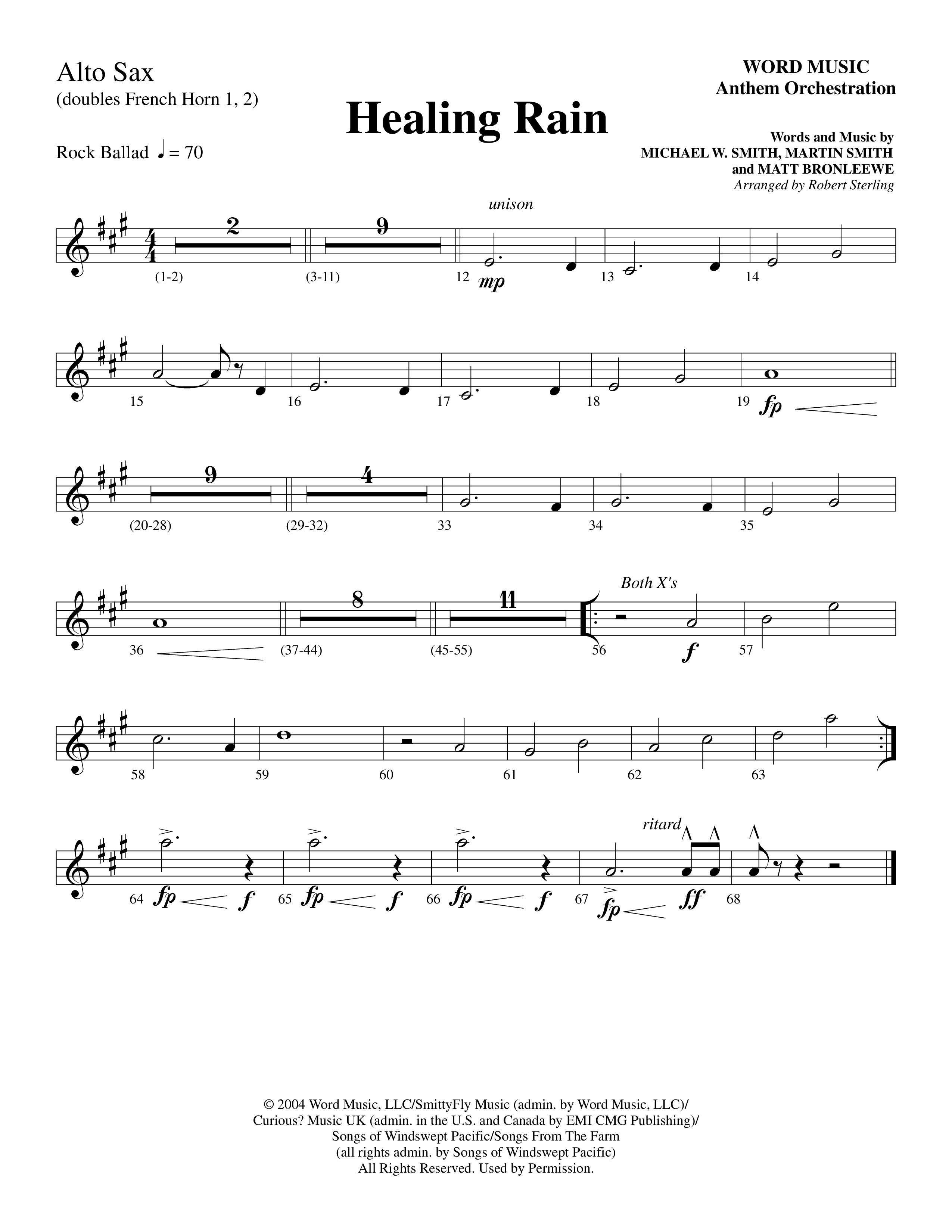 Healing Rain (Choral Anthem SATB) Alto Sax (Word Music Choral / Arr. Robert Sterling)