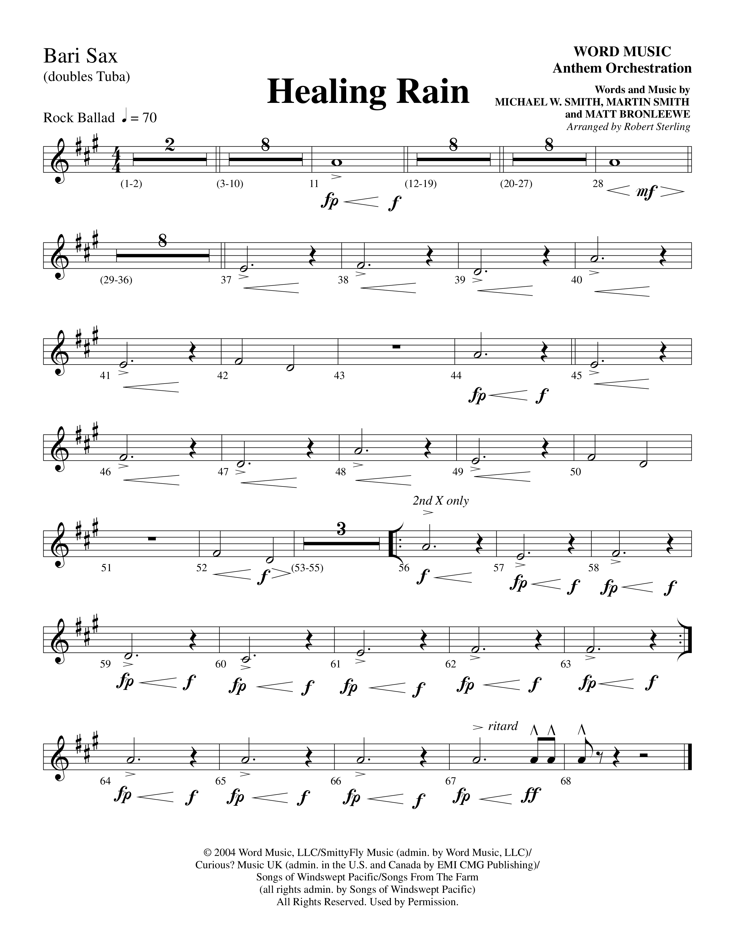 Healing Rain (Choral Anthem SATB) Bari Sax (Word Music Choral / Arr. Robert Sterling)