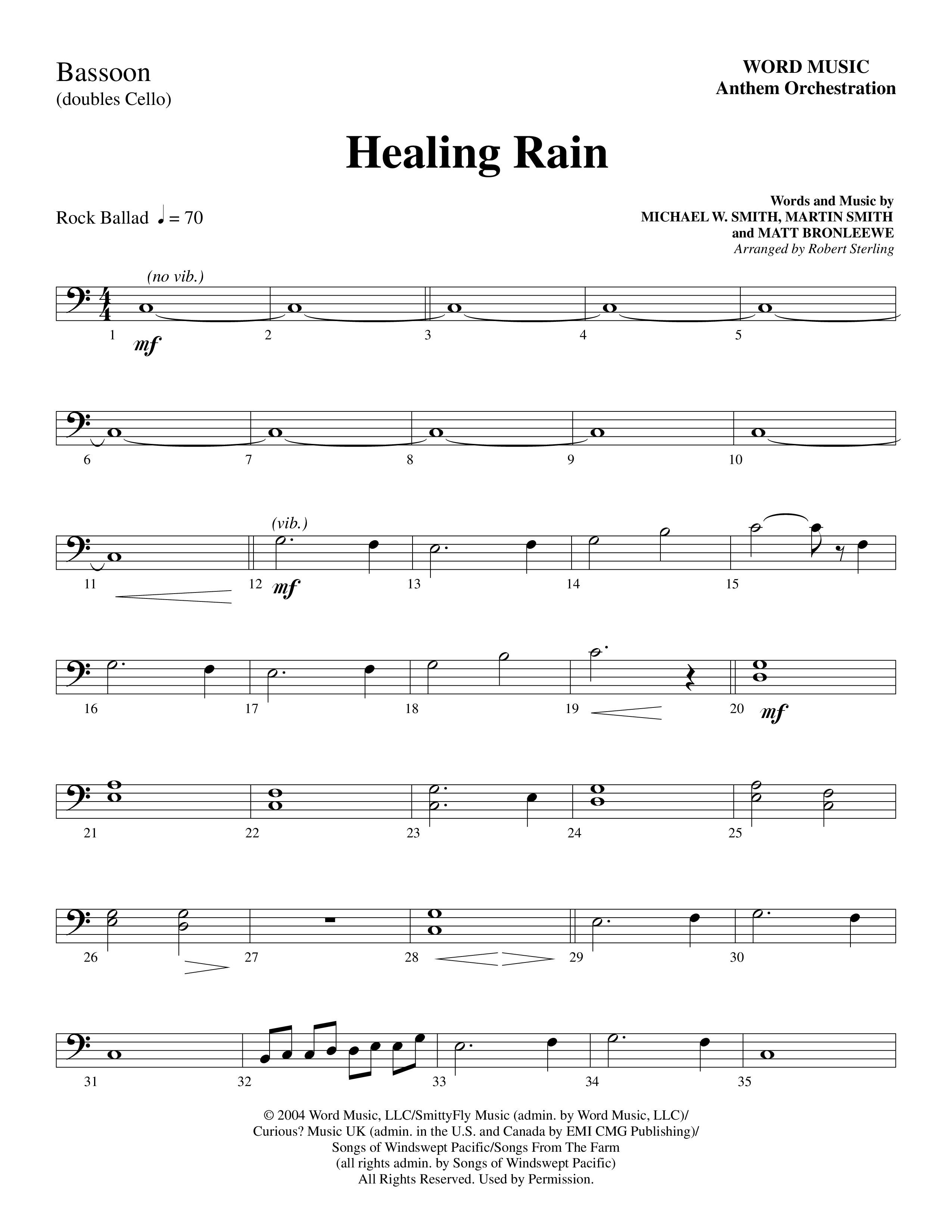 Healing Rain (Choral Anthem SATB) Bassoon (Word Music Choral / Arr. Robert Sterling)