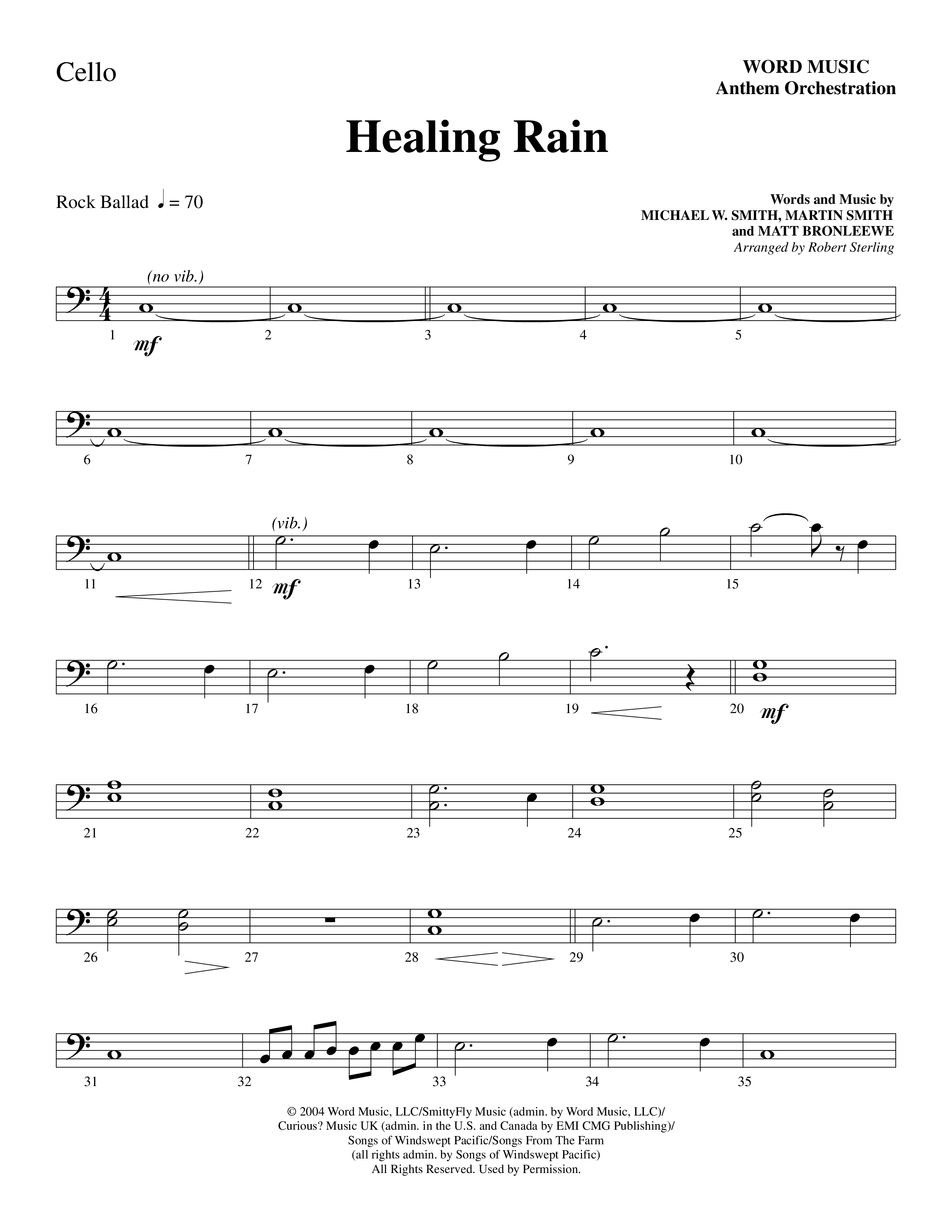 Healing Rain (Choral Anthem SATB) Cello (Word Music Choral / Arr. Robert Sterling)
