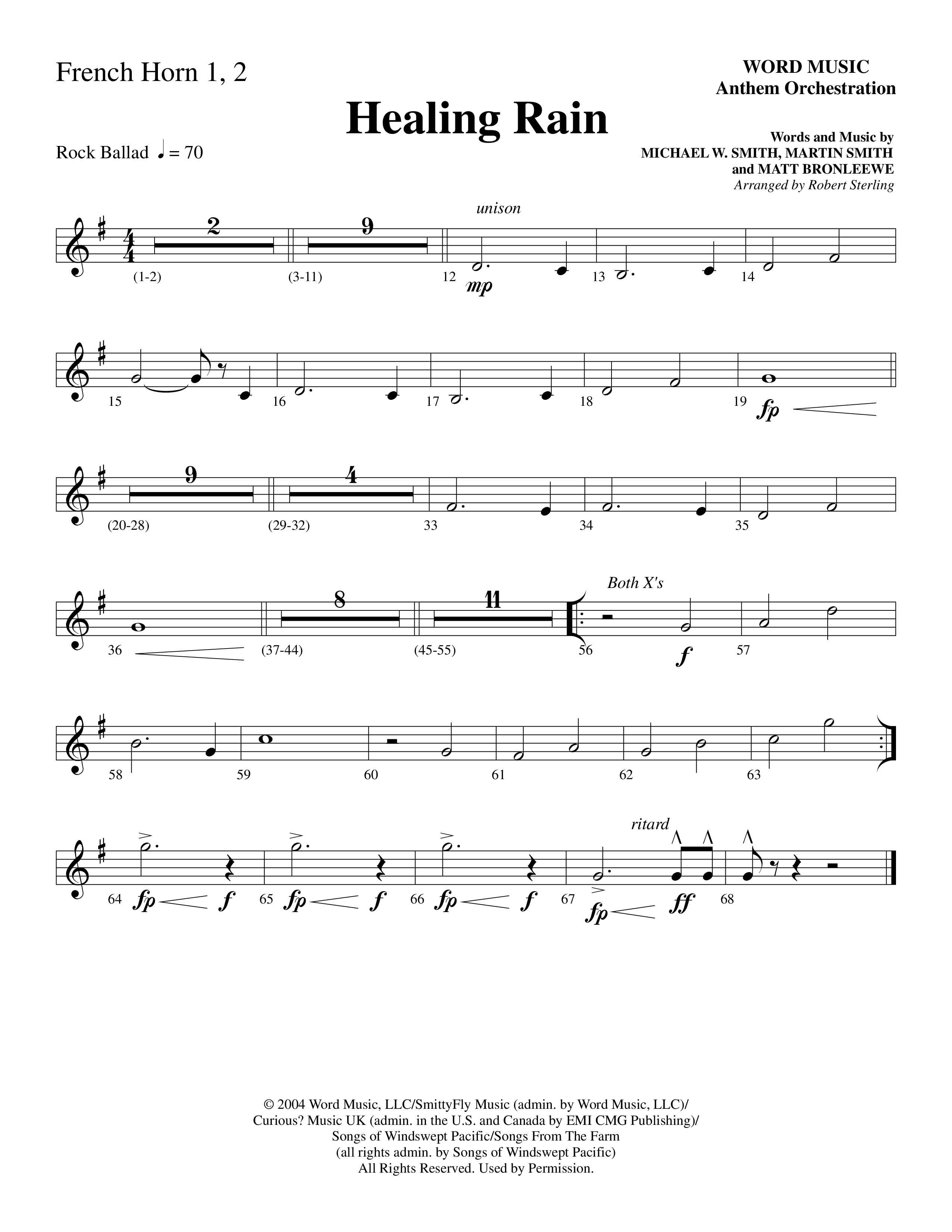 Healing Rain (Choral Anthem SATB) French Horn 1/2 (Word Music Choral / Arr. Robert Sterling)