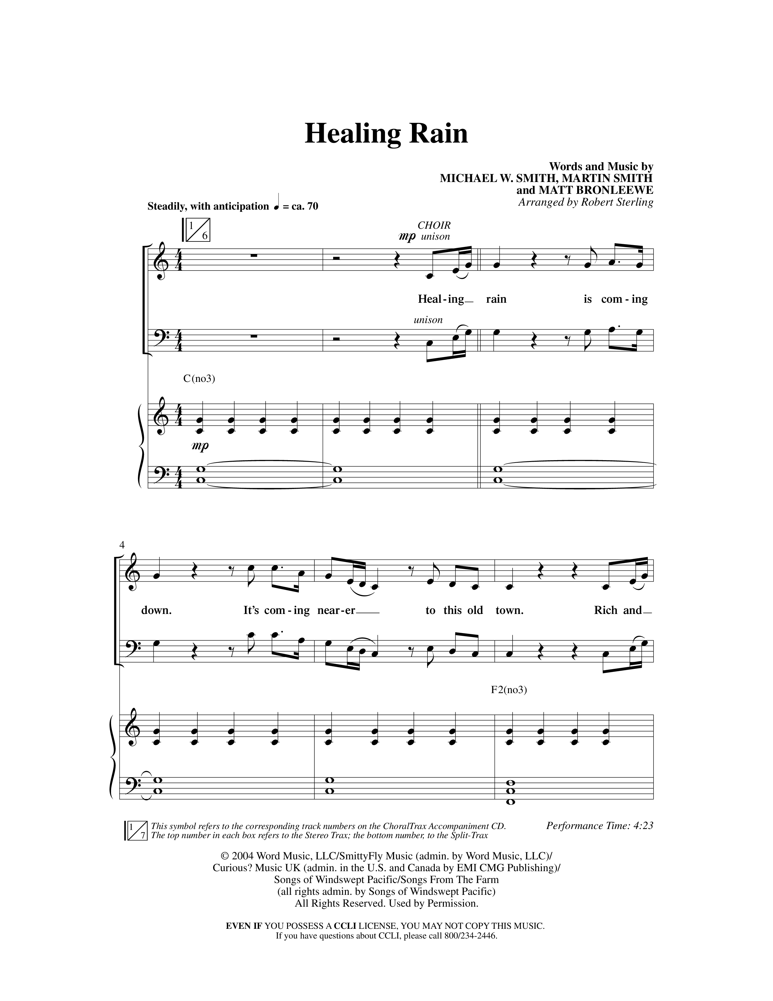 Healing Rain (Choral Anthem SATB) Anthem (SATB/Piano) (Word Music Choral / Arr. Robert Sterling)