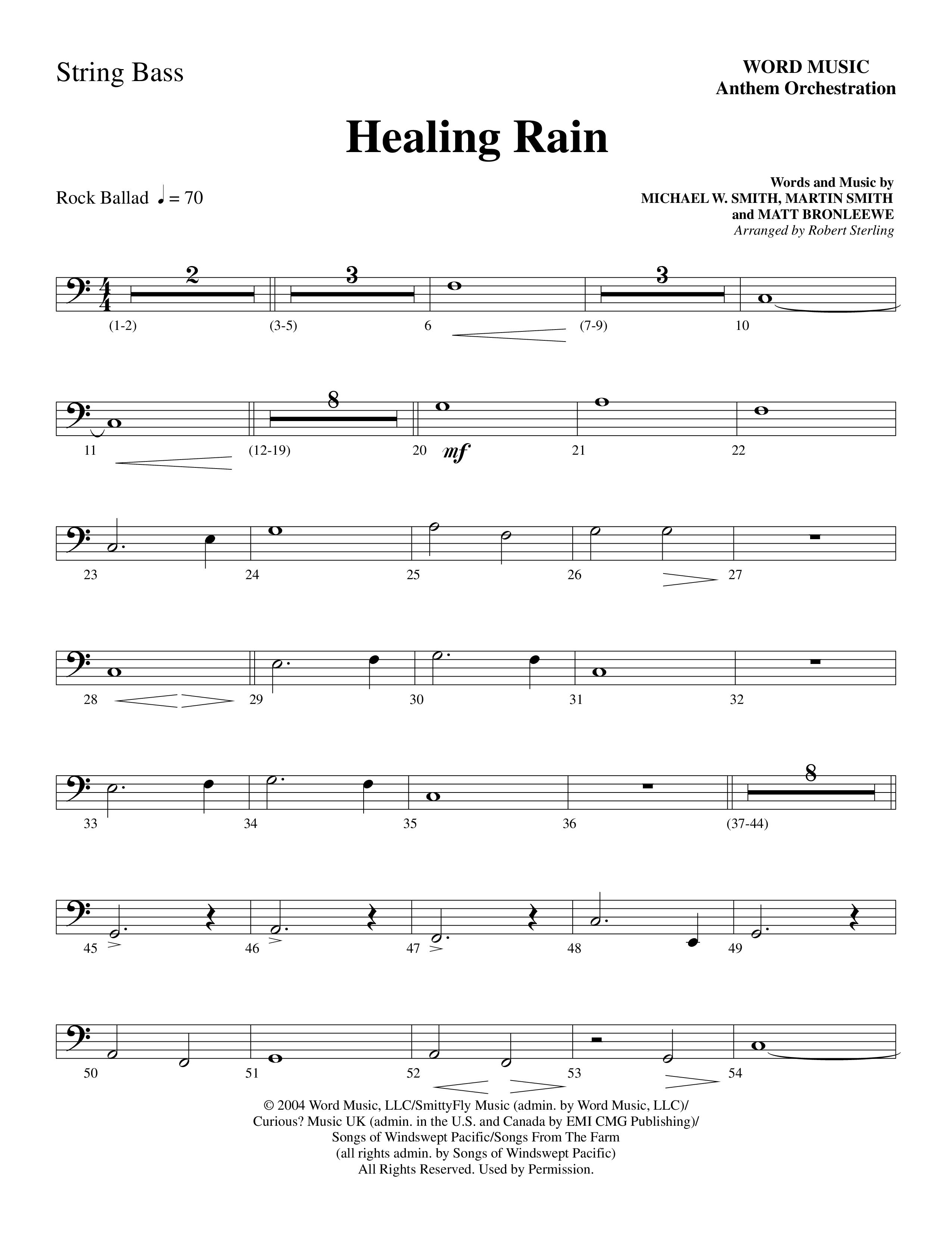 Healing Rain (Choral Anthem SATB) String Bass (Word Music Choral / Arr. Robert Sterling)