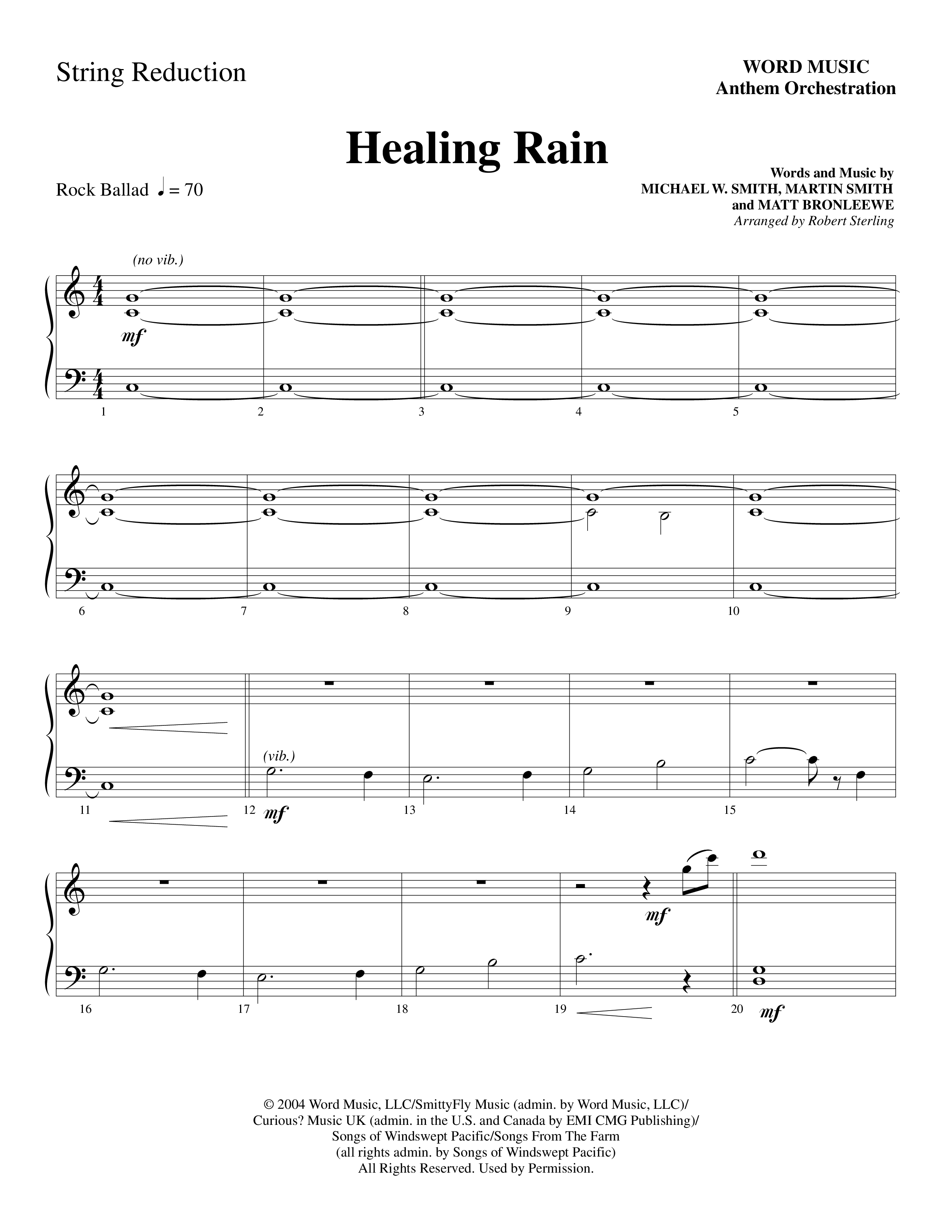 Healing Rain (Choral Anthem SATB) String Reduction (Word Music Choral / Arr. Robert Sterling)
