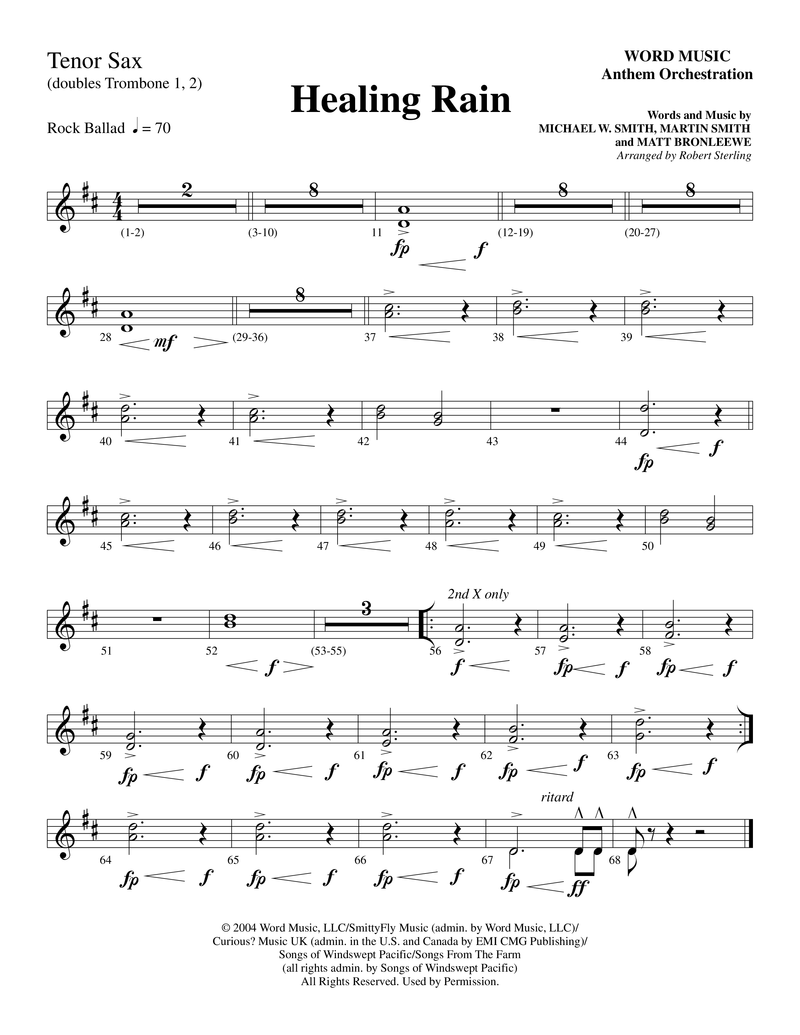 Healing Rain (Choral Anthem SATB) Tenor Sax 1 (Word Music Choral / Arr. Robert Sterling)