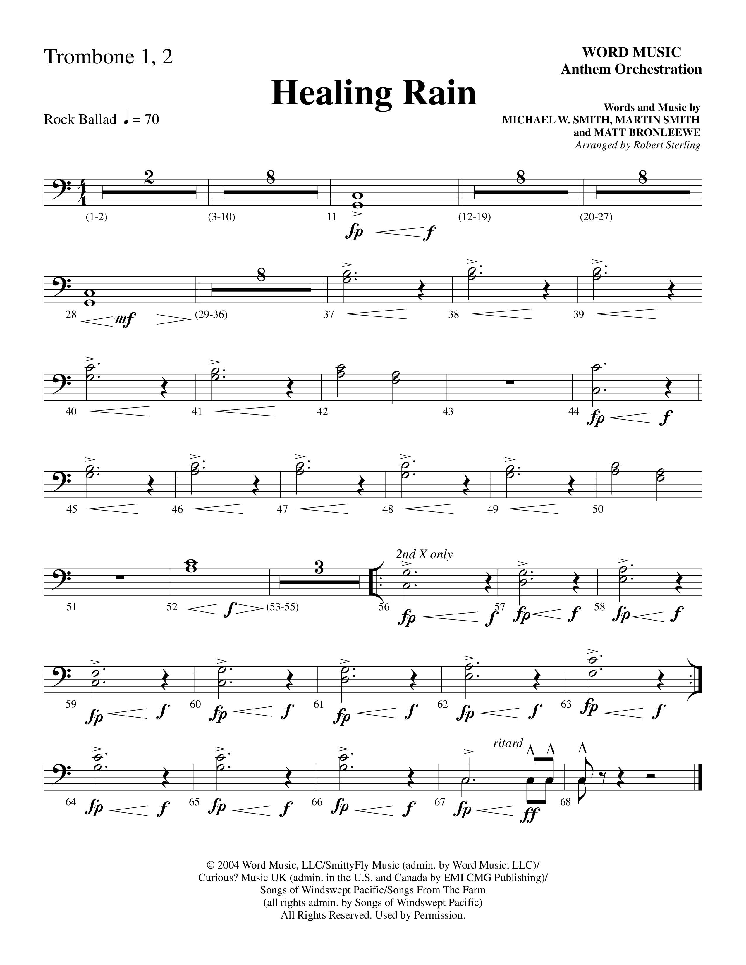 Healing Rain (Choral Anthem SATB) Trombone 1/2 (Word Music Choral / Arr. Robert Sterling)