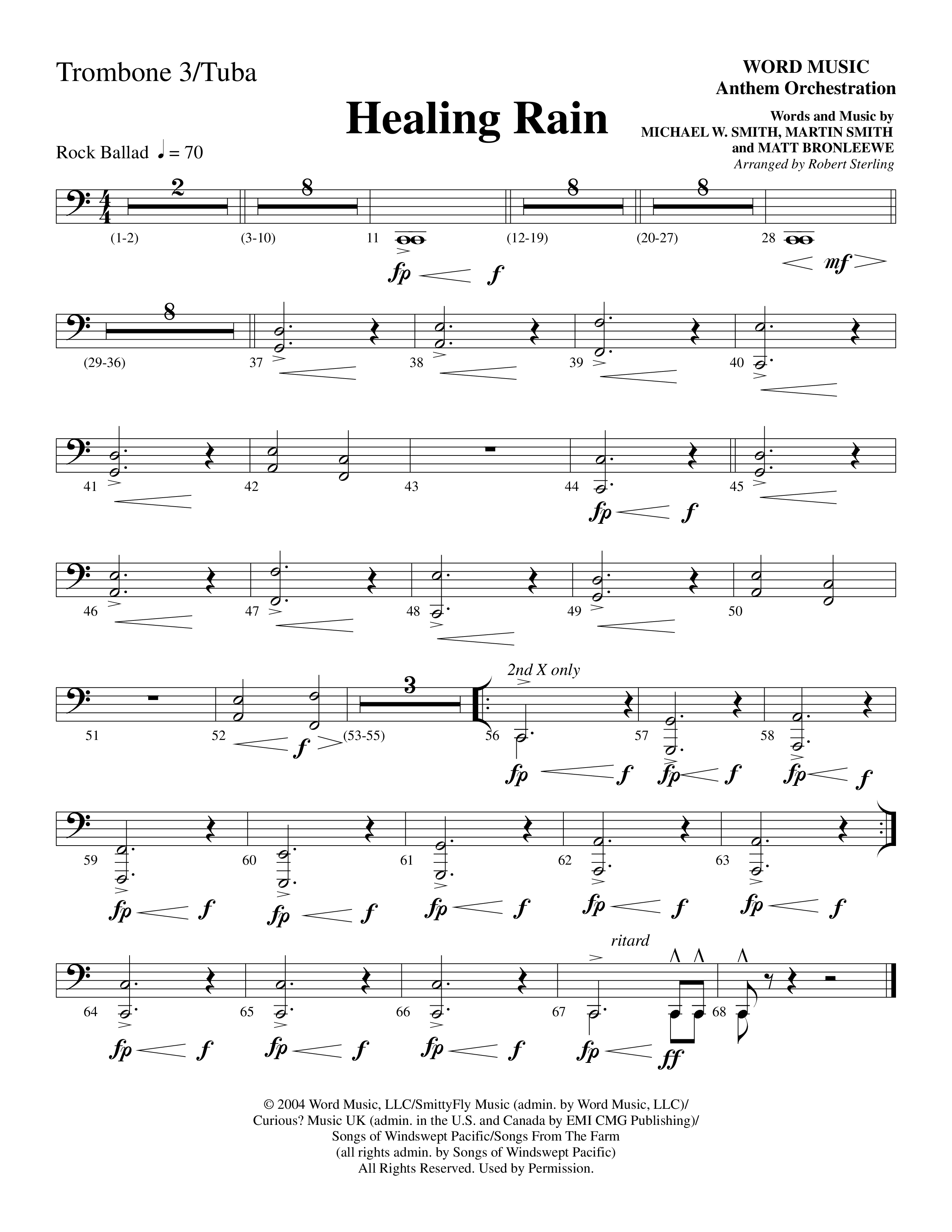 Healing Rain (Choral Anthem SATB) Trombone 3/Tuba (Word Music Choral / Arr. Robert Sterling)