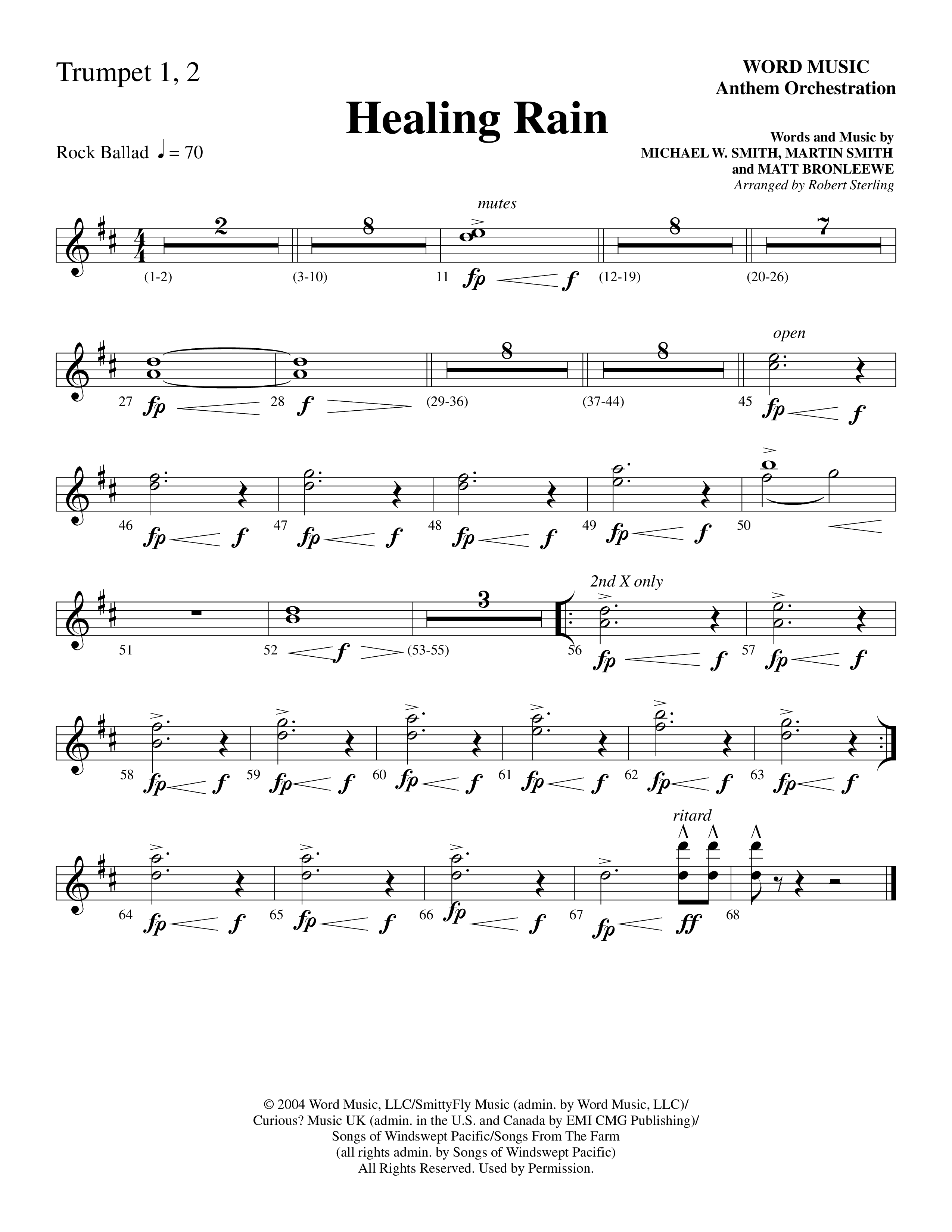 Healing Rain (Choral Anthem SATB) Trumpet 1,2 (Word Music Choral / Arr. Robert Sterling)