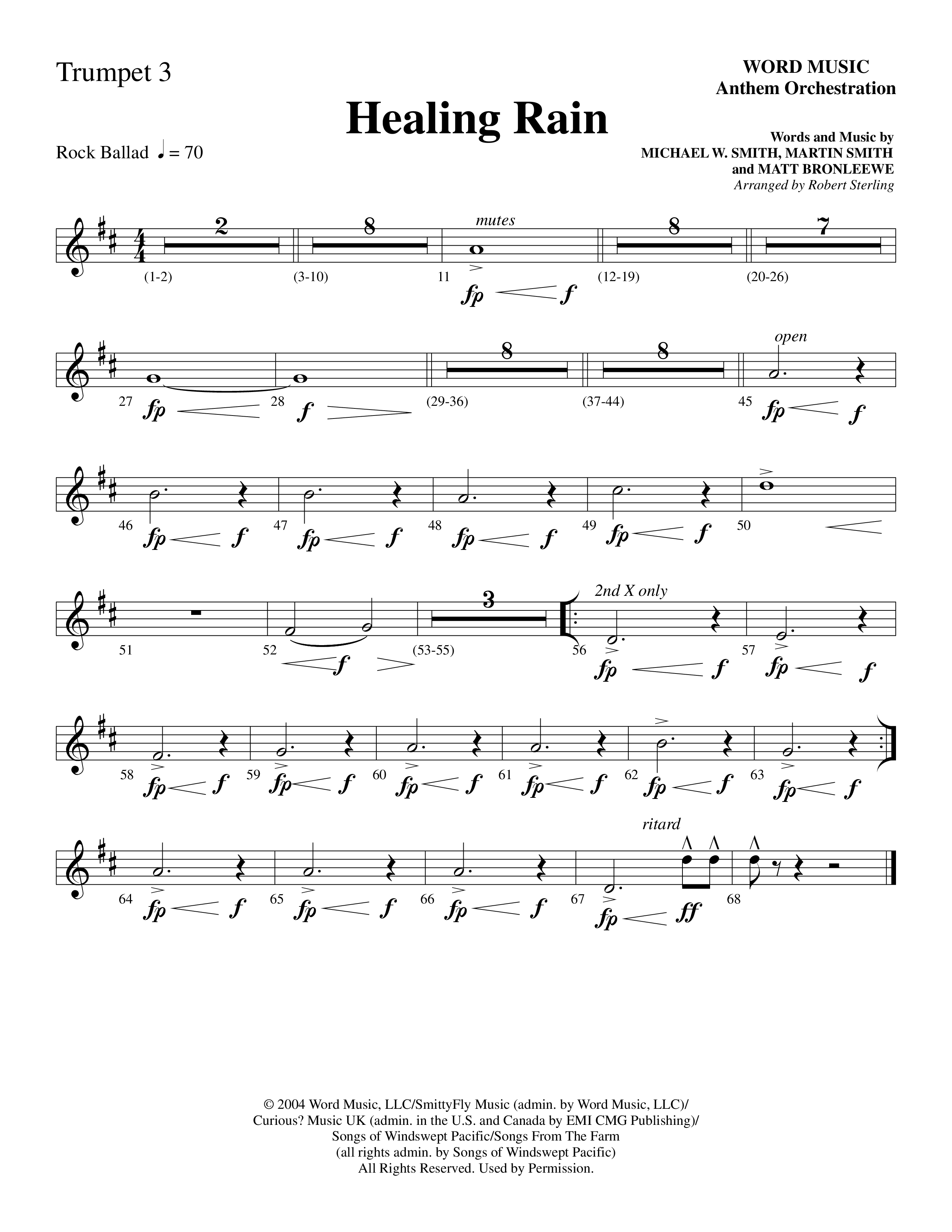 Healing Rain (Choral Anthem SATB) Trumpet 3 (Word Music Choral / Arr. Robert Sterling)