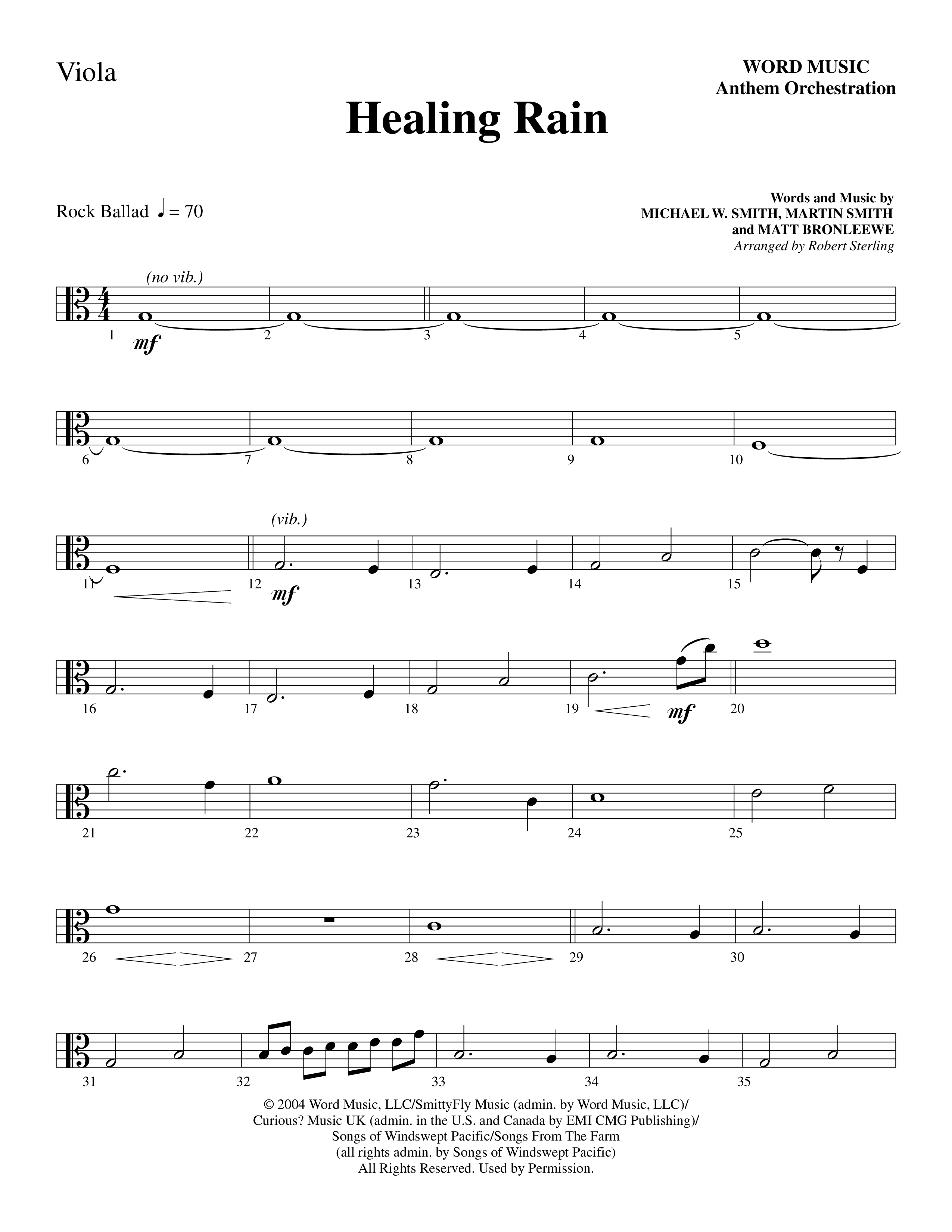 Healing Rain (Choral Anthem SATB) Viola (Word Music Choral / Arr. Robert Sterling)